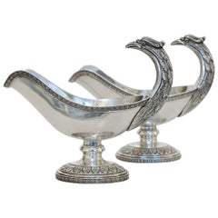 19th Century Pair of Silver Sauces with Eagle Heads, German