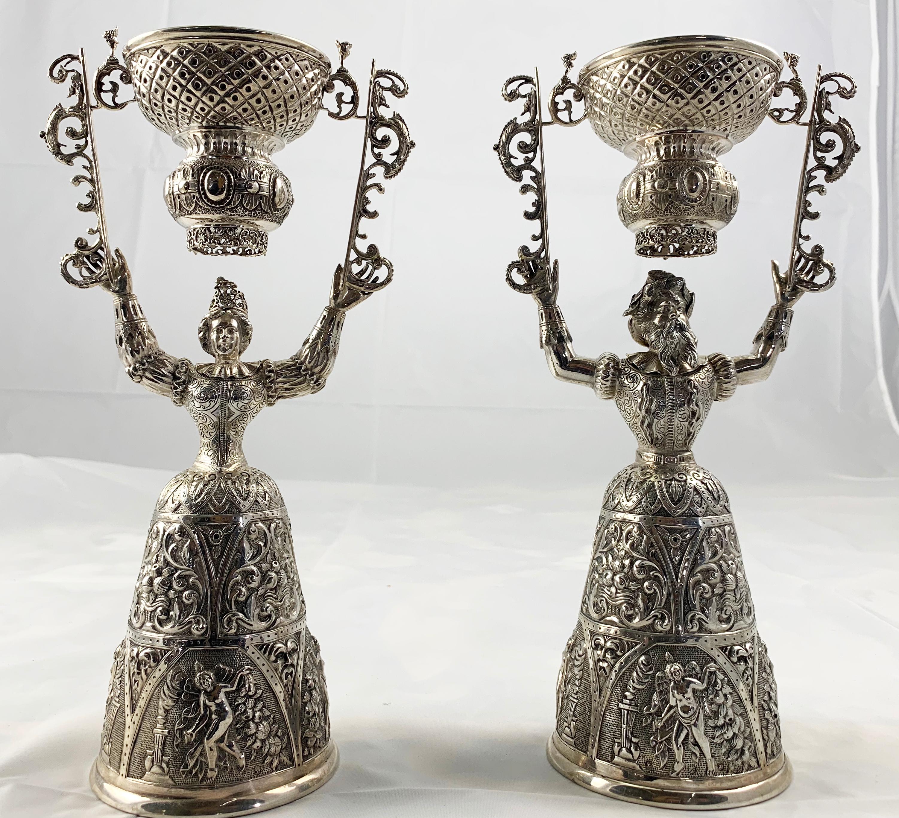 German 19th Century Pair of Silver Wager Cups For Sale