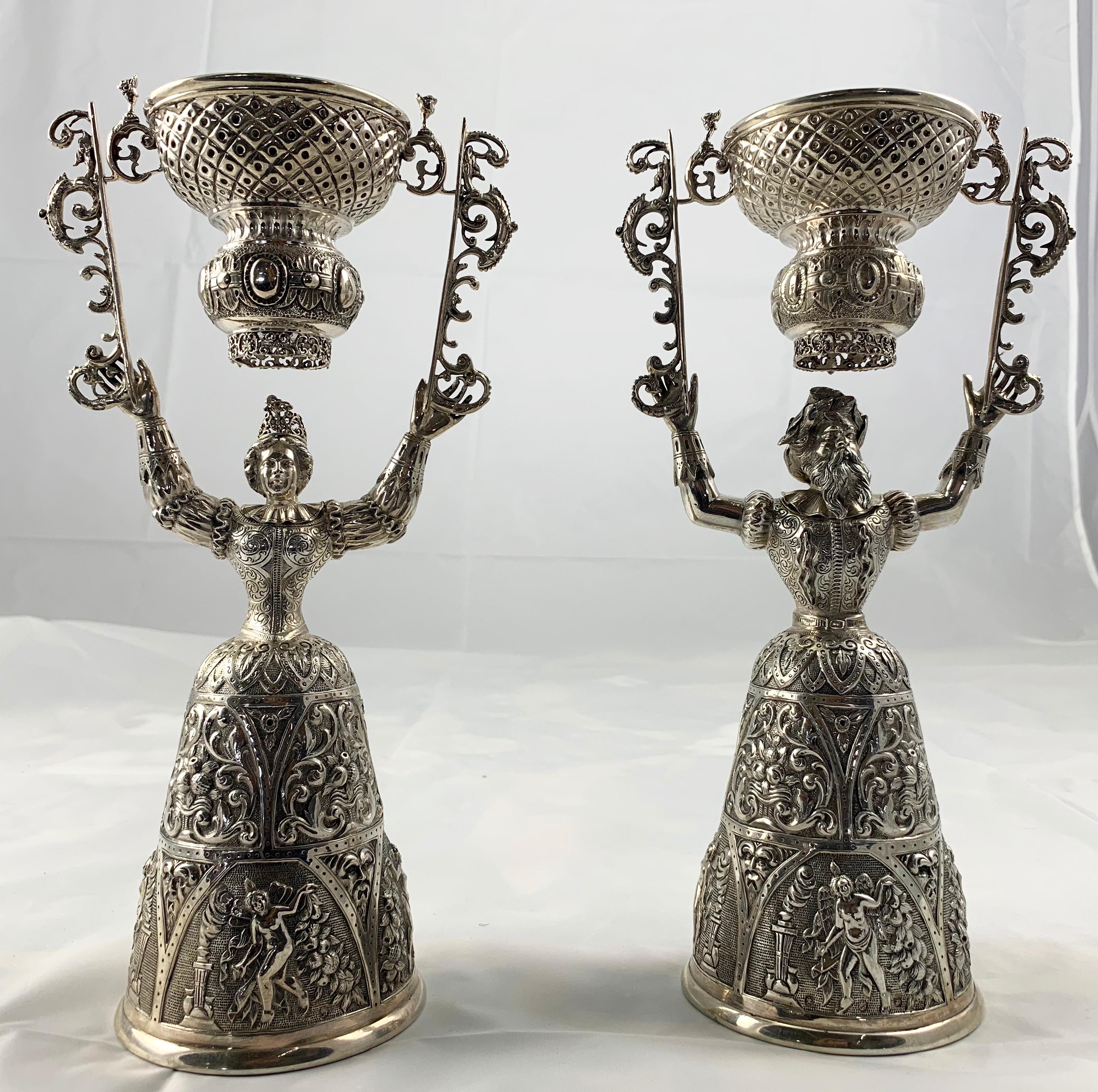 Hand-Crafted 19th Century Pair of Silver Wager Cups For Sale