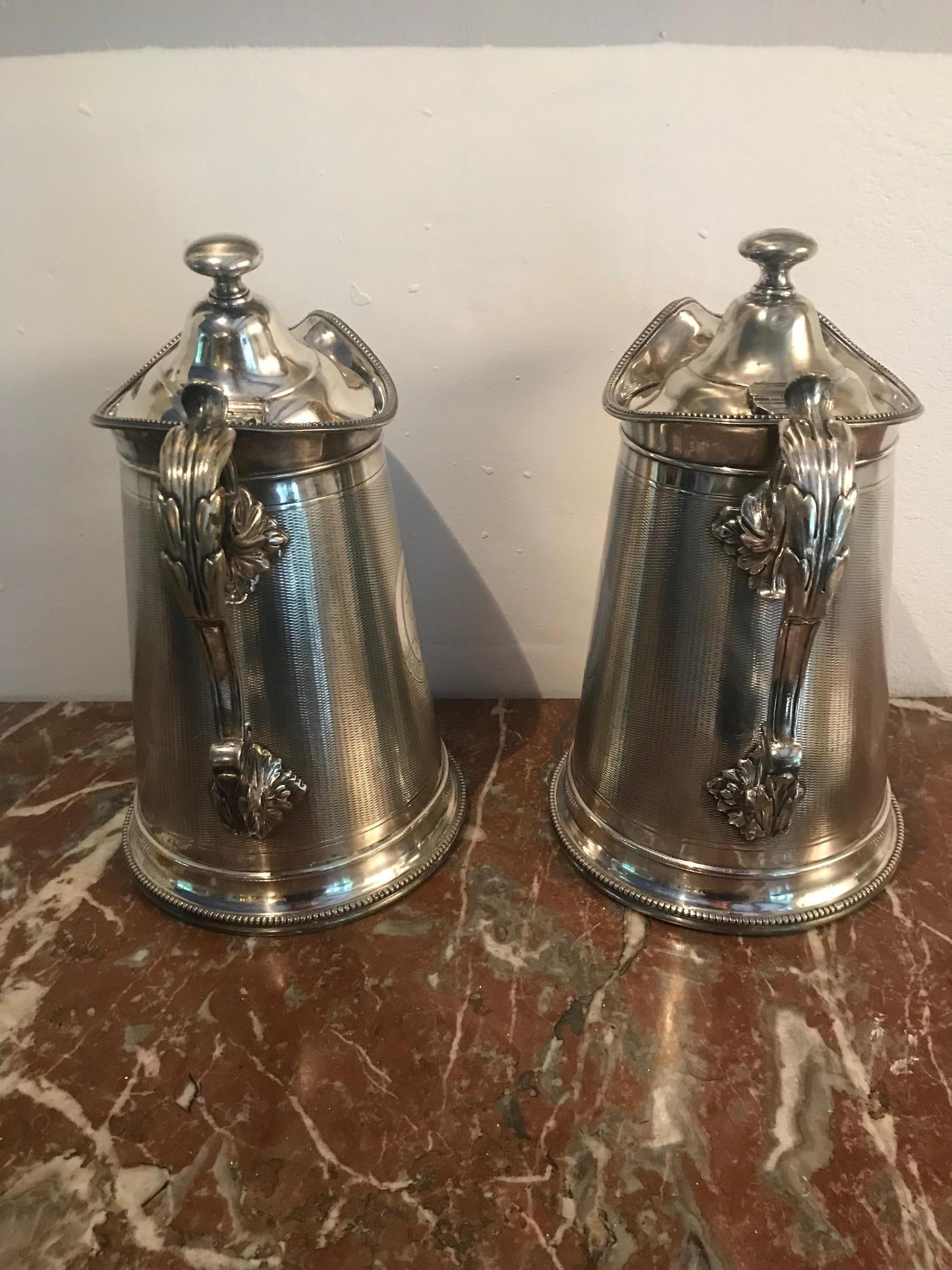 19th Century Pair of Silverplate Water Jugs/Pitchers For Sale 6