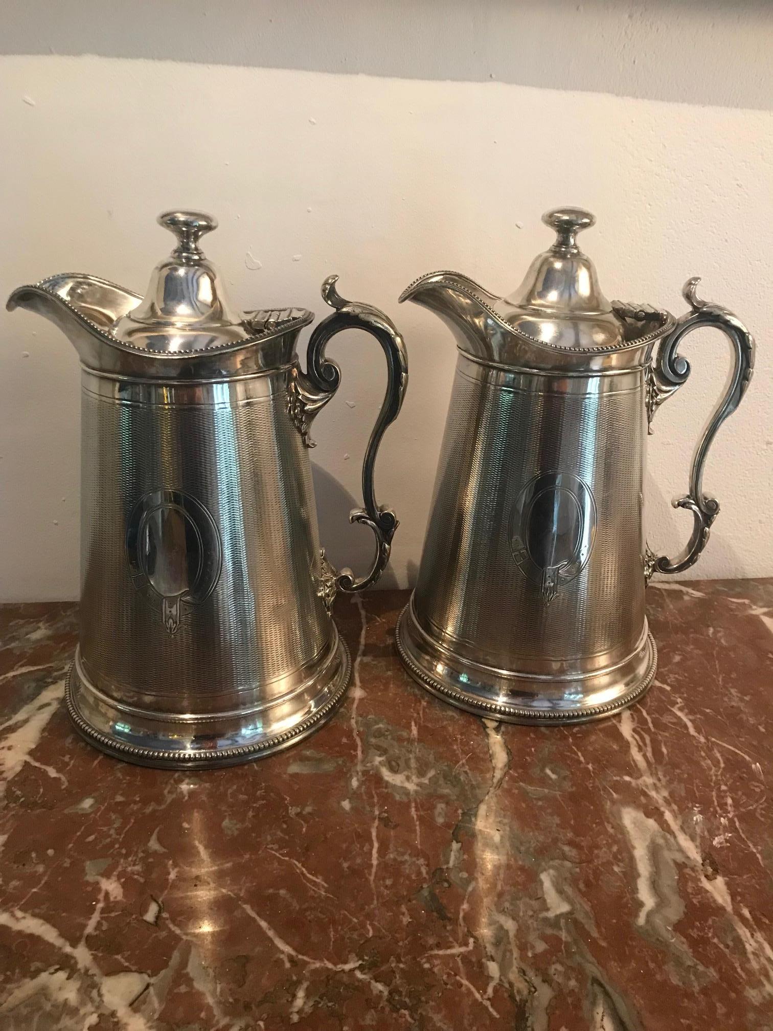 19th Century Pair of Silverplate Water Jugs/Pitchers For Sale 7