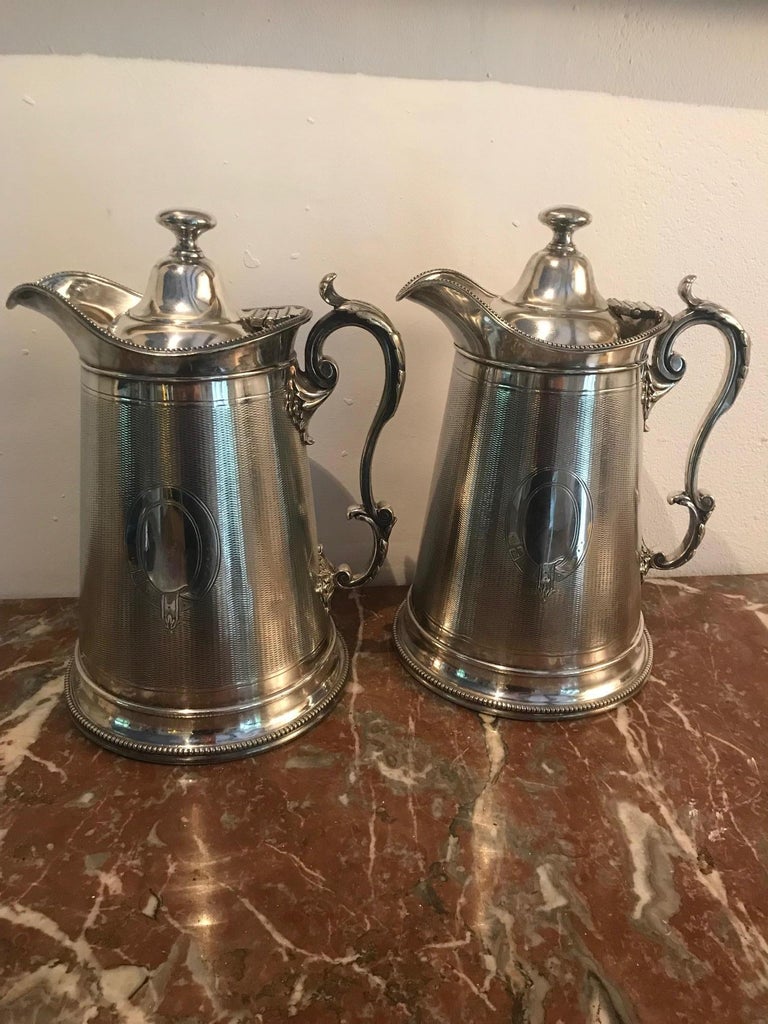 19th Century Pair of Silverplate Water Jugs/Pitchers For Sale at 1stDibs