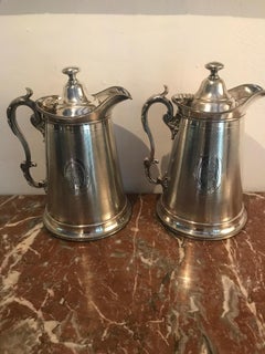 19th Century Pair of Silverplate Water Jugs/Pitchers