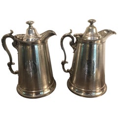 19th Century Pair of Silverplate Water Jugs/Pitchers