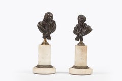 19th Century pair of small bronze busts on marble plinths