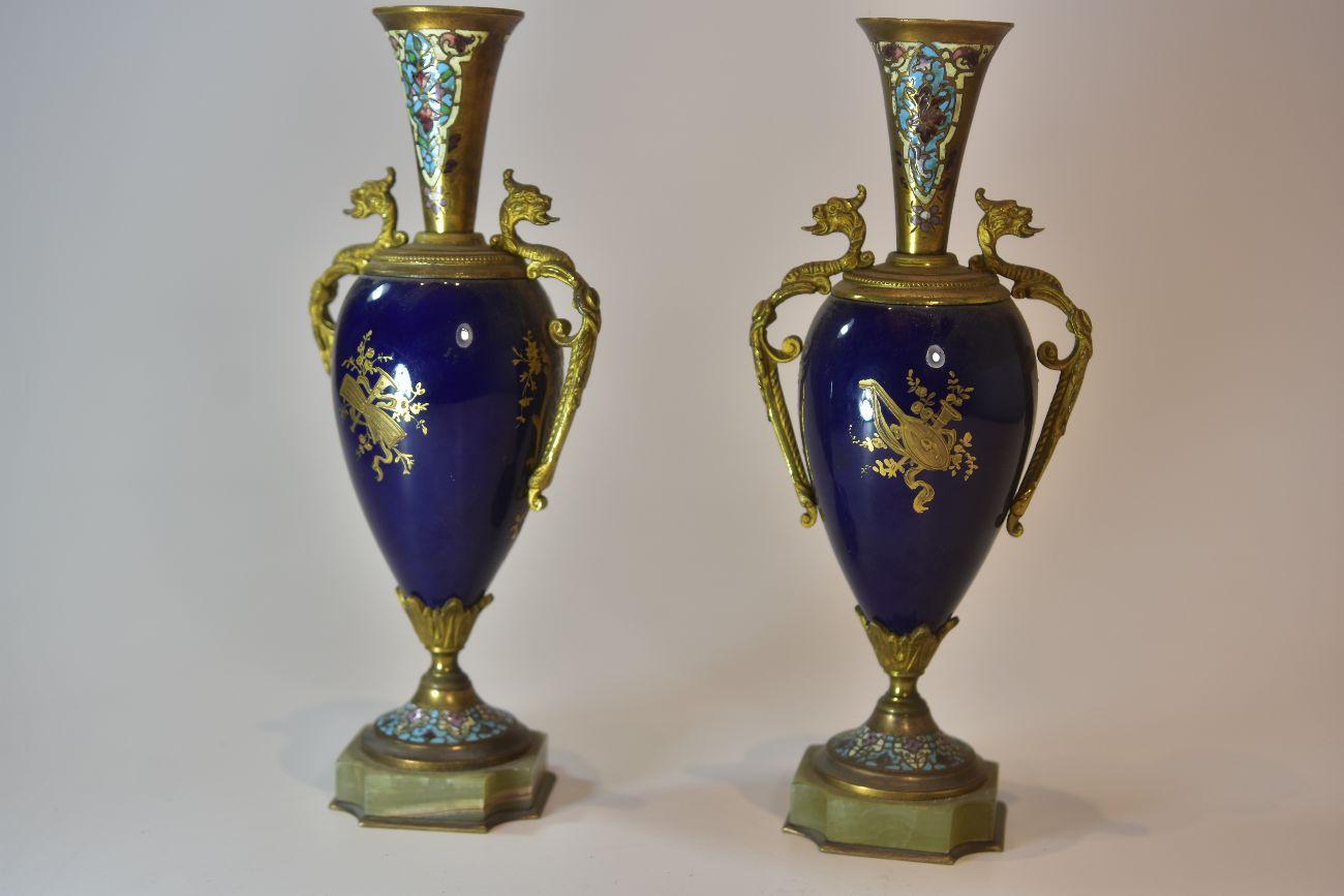 Napoleon III 19th Century Pair of Small Old Sèvres Blue Porcelain Vases For Sale