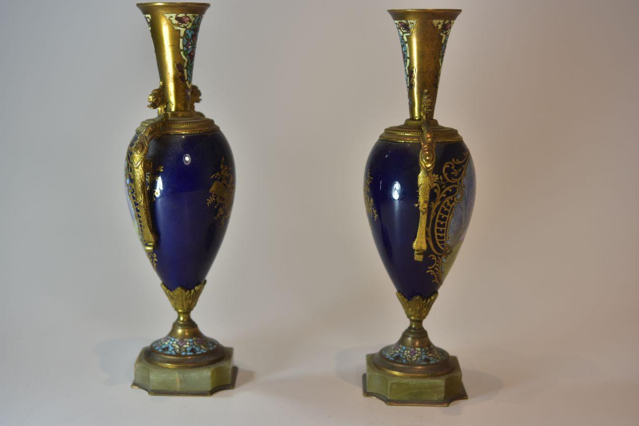 French 19th Century Pair of Small Old Sèvres Blue Porcelain Vases For Sale