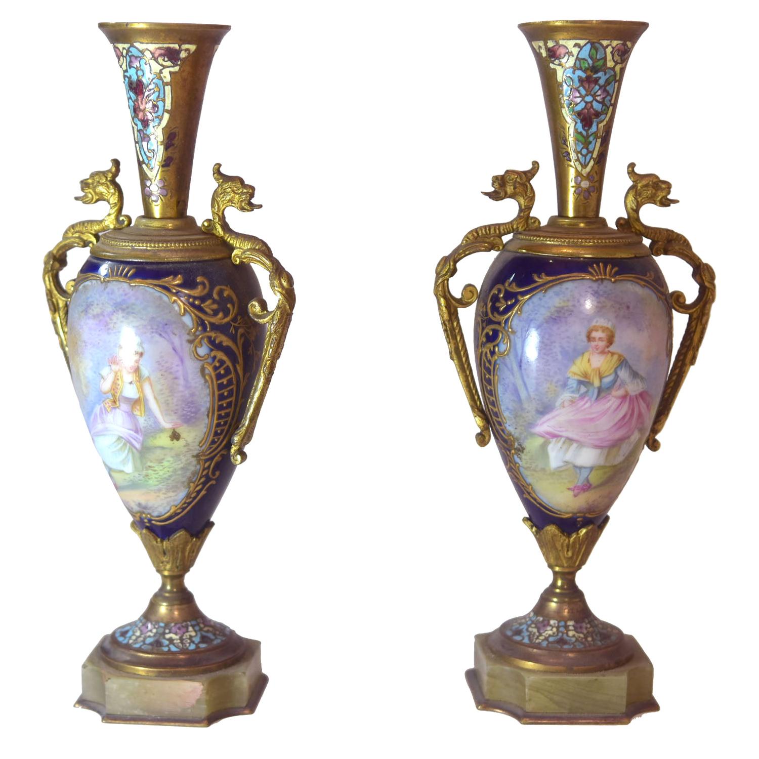 19th Century Pair of Small Old Sèvres Blue Porcelain Vases For Sale at  1stDibs