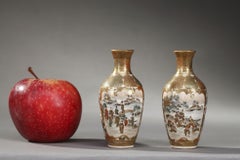 19th Century Pair of Small Vases with Battle Scenes