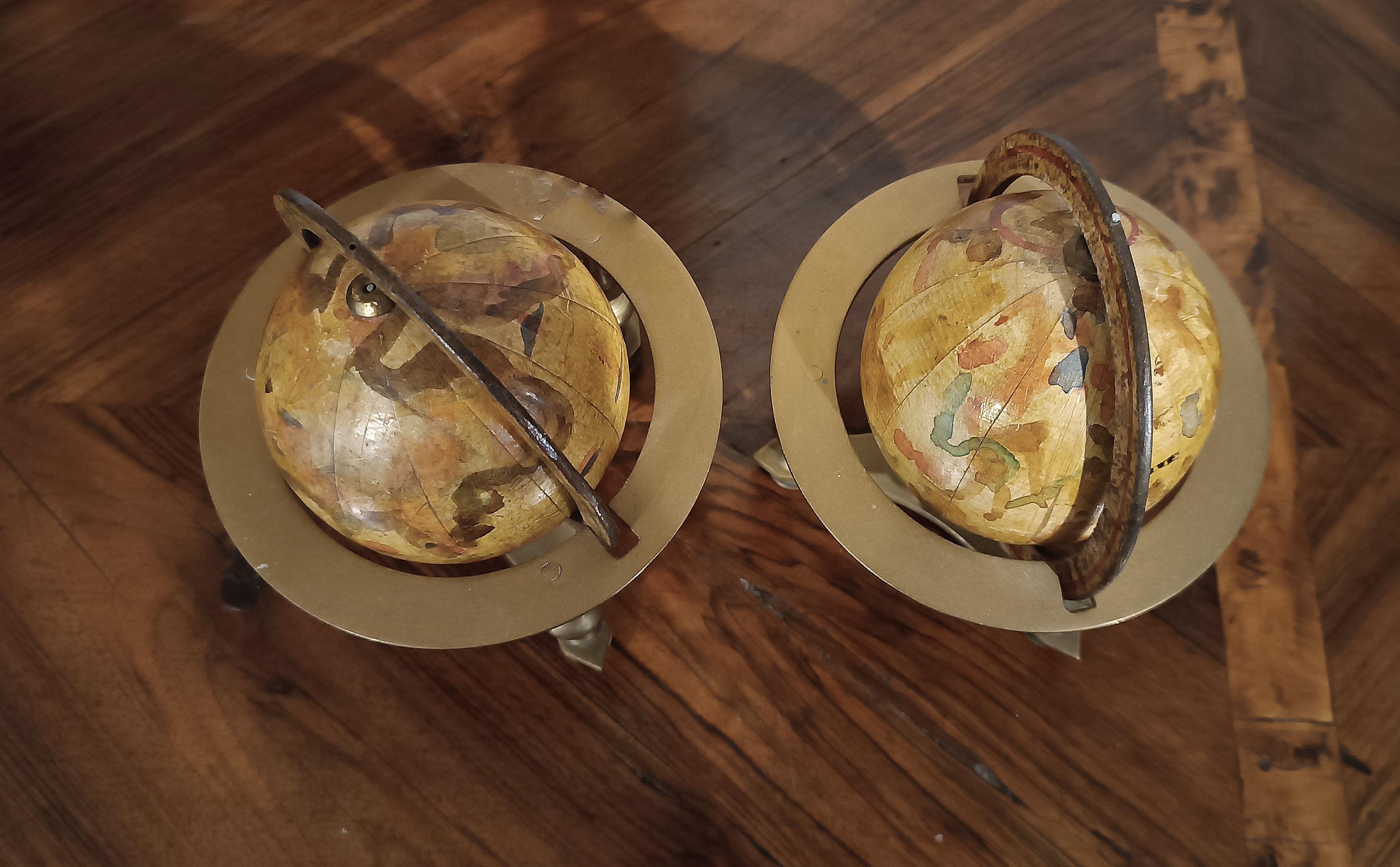 Brass 19th CENTURY PAIR OF SMALL WORLD GLOBES For Sale