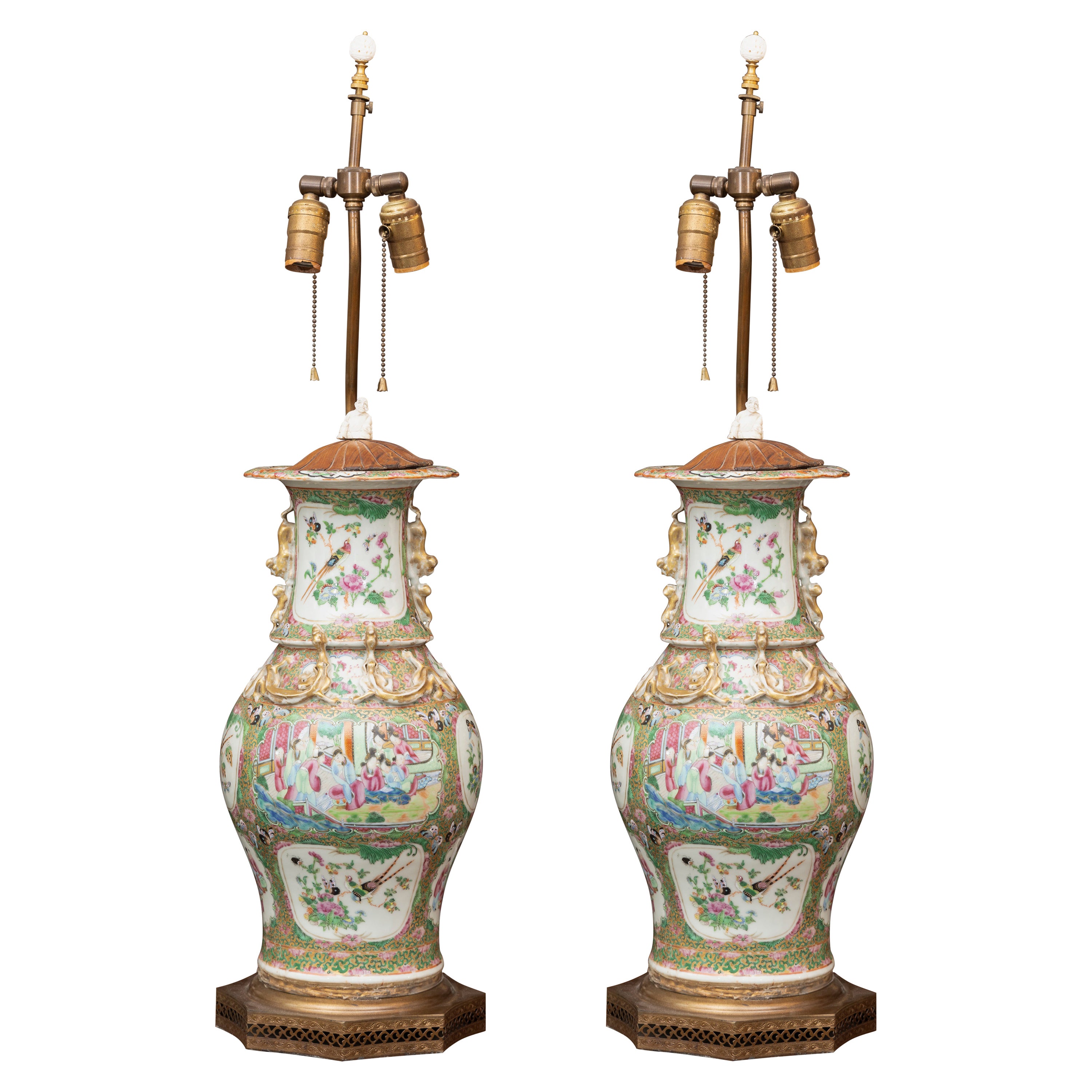 19th Century Pair of Sophisticated Rose Medallion Lamps