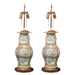 19th Century Pair of Sophisticated Rose Medallion Lamps