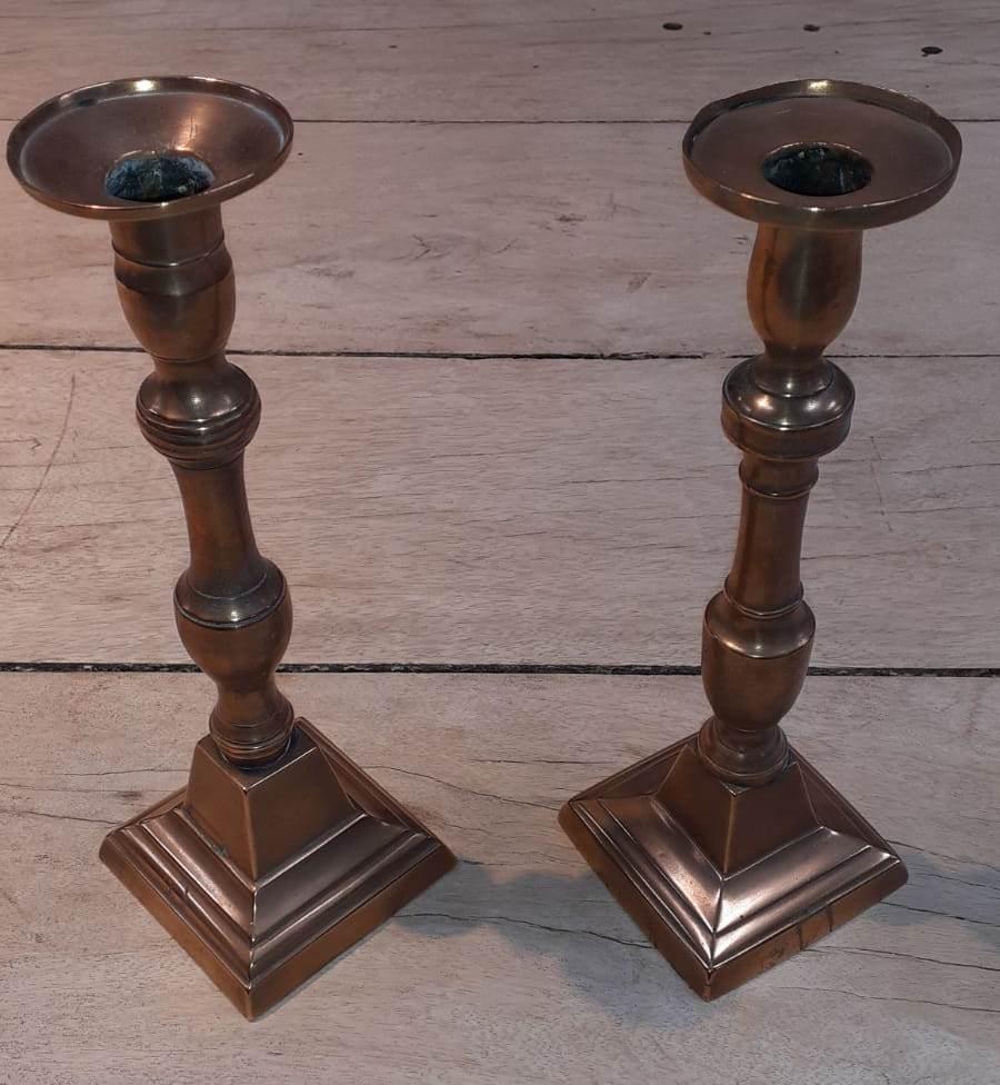 19th century pair of Spanish bronze candleholders.