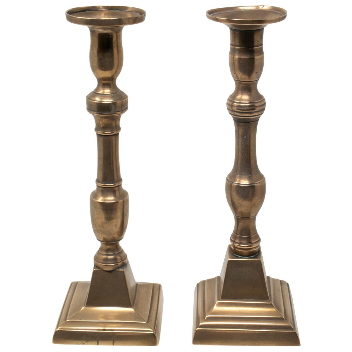 19th Century Pair of Spanish Bronze Candleholders 