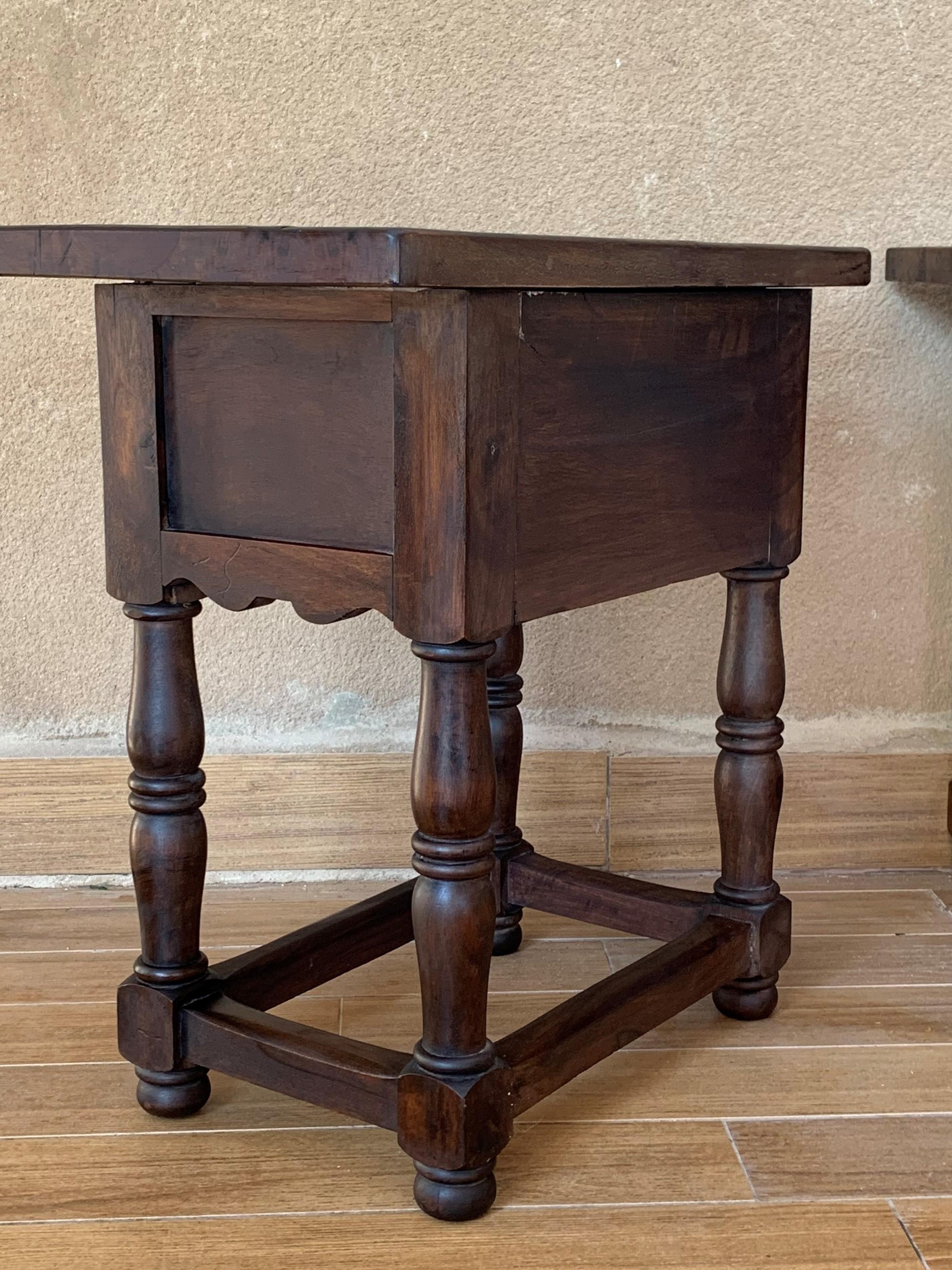 19th Century Pair of Spanish Nightstands with Carved Drawer and Iron Hardware 6