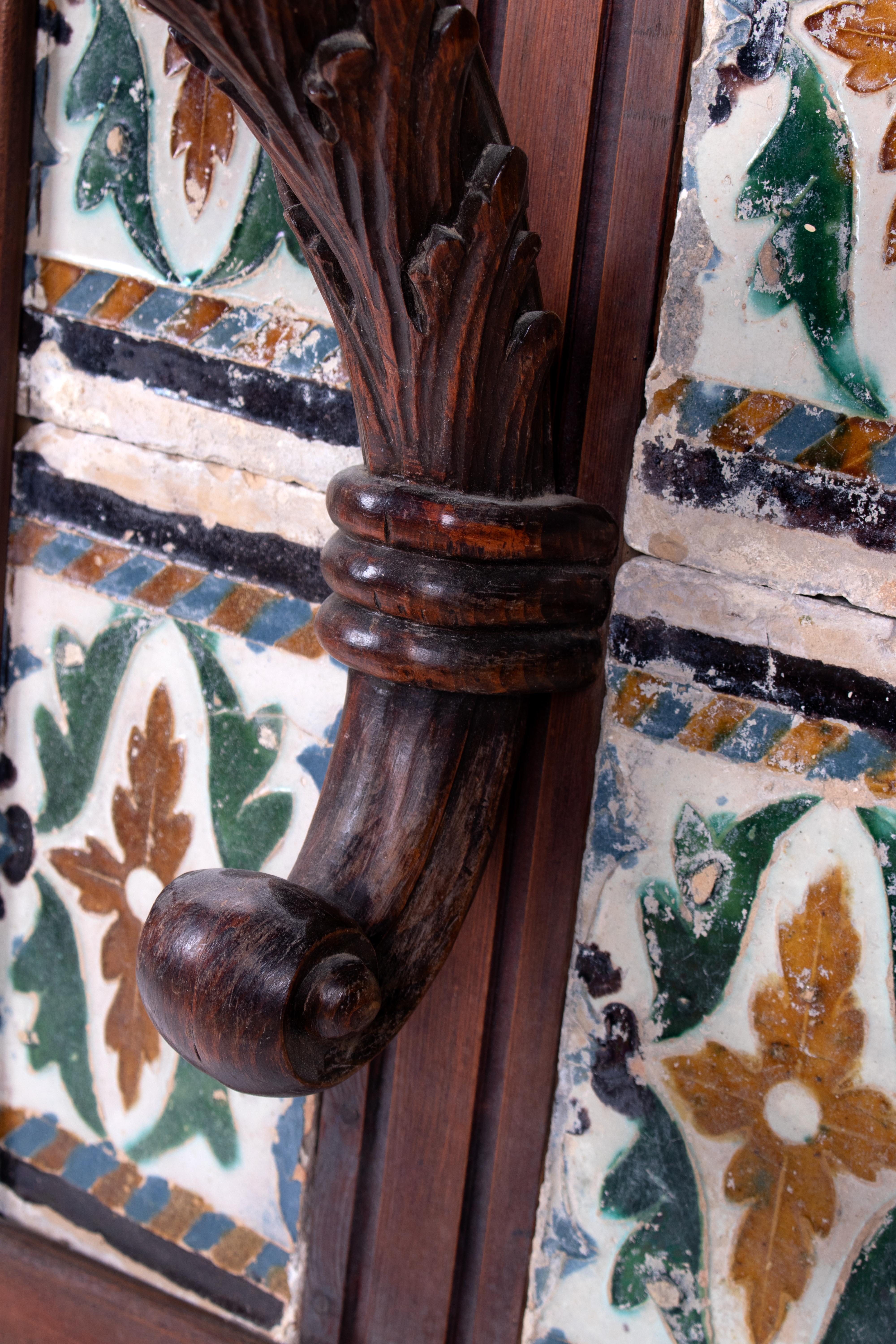 19th Century Pair of Spanish Wall Lamps with 16th Century Cuerda Seca Tiles In Good Condition In Marbella, ES