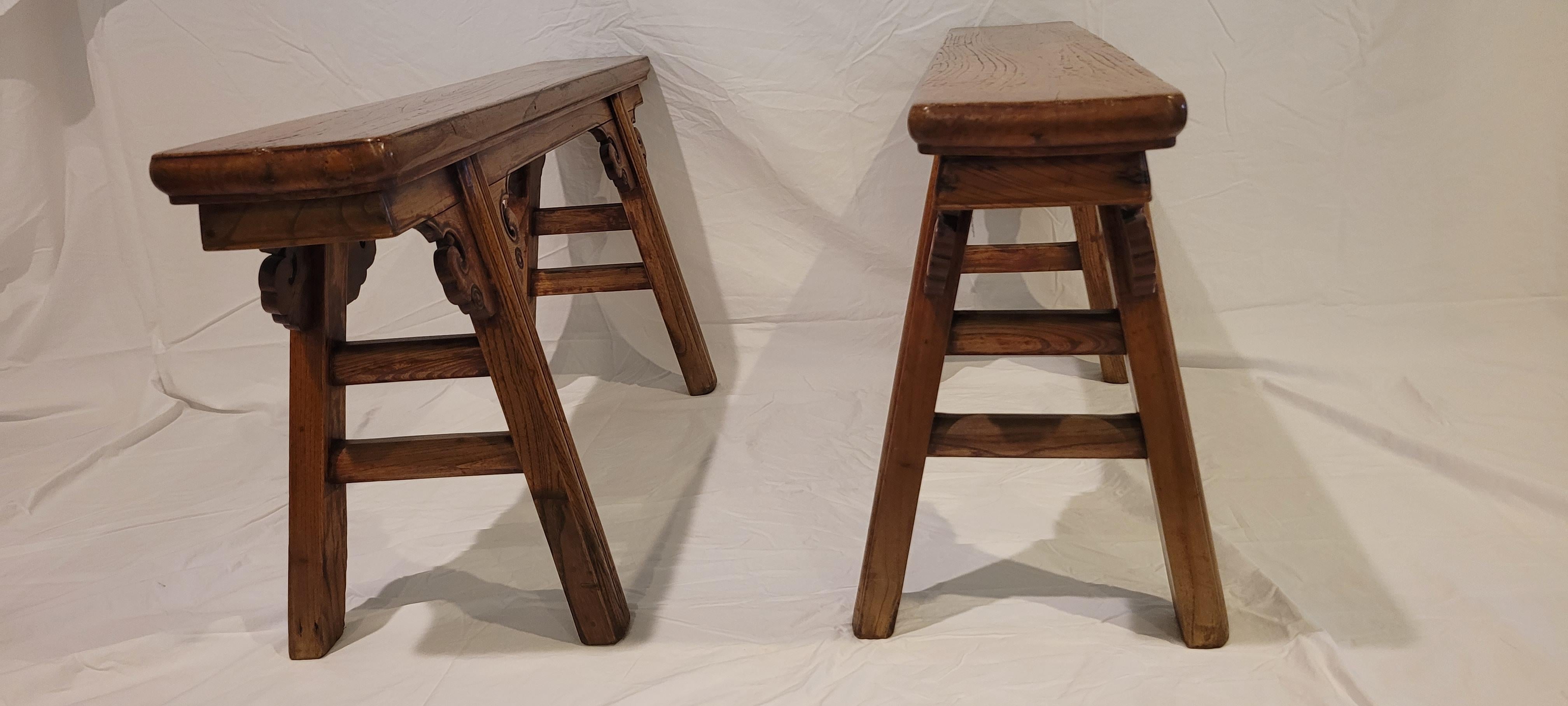 Hardwood 19th Century Pair of Spring Benches For Sale