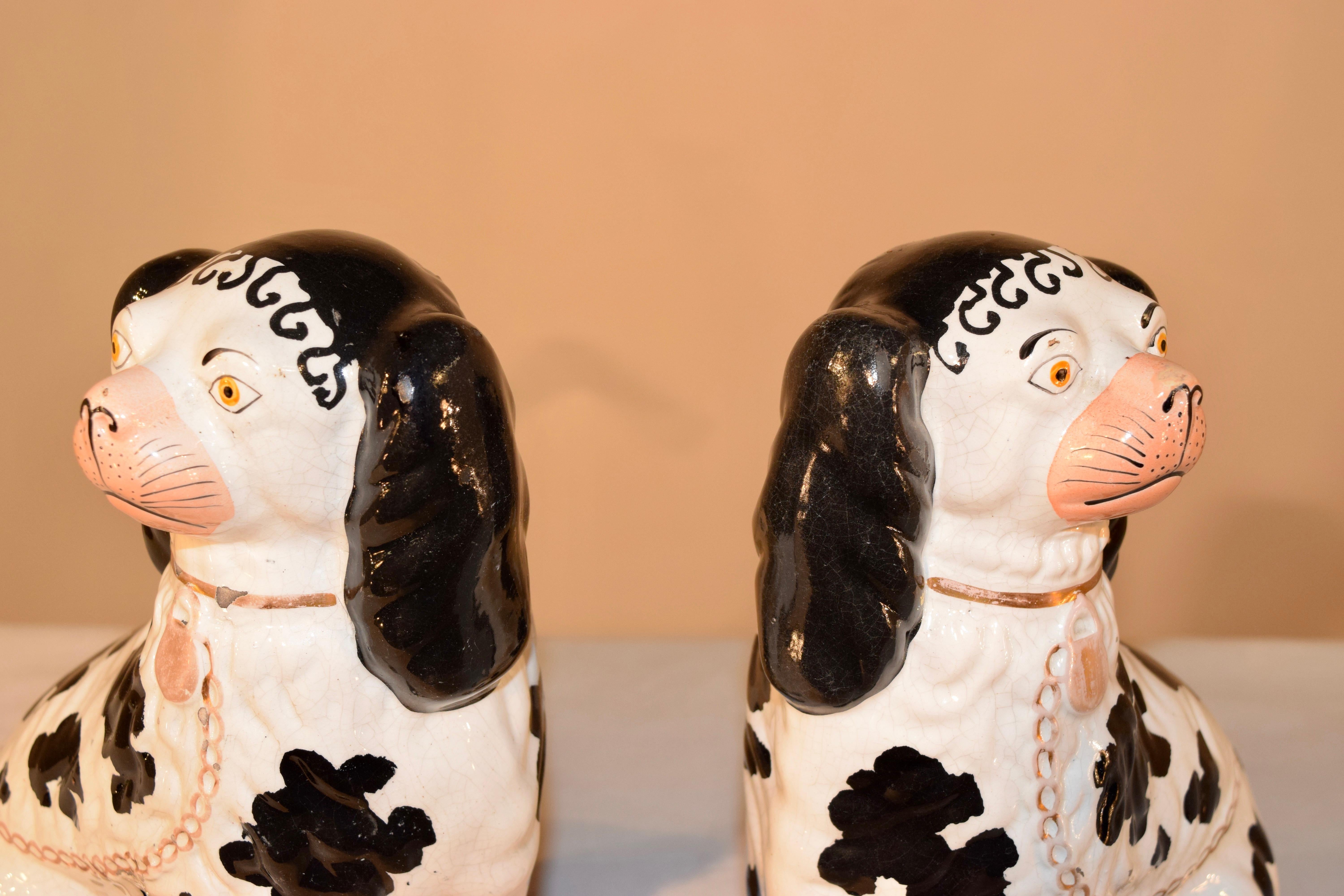 Pottery 19th Century Pair of Staffordshire Disraeli Spaniels