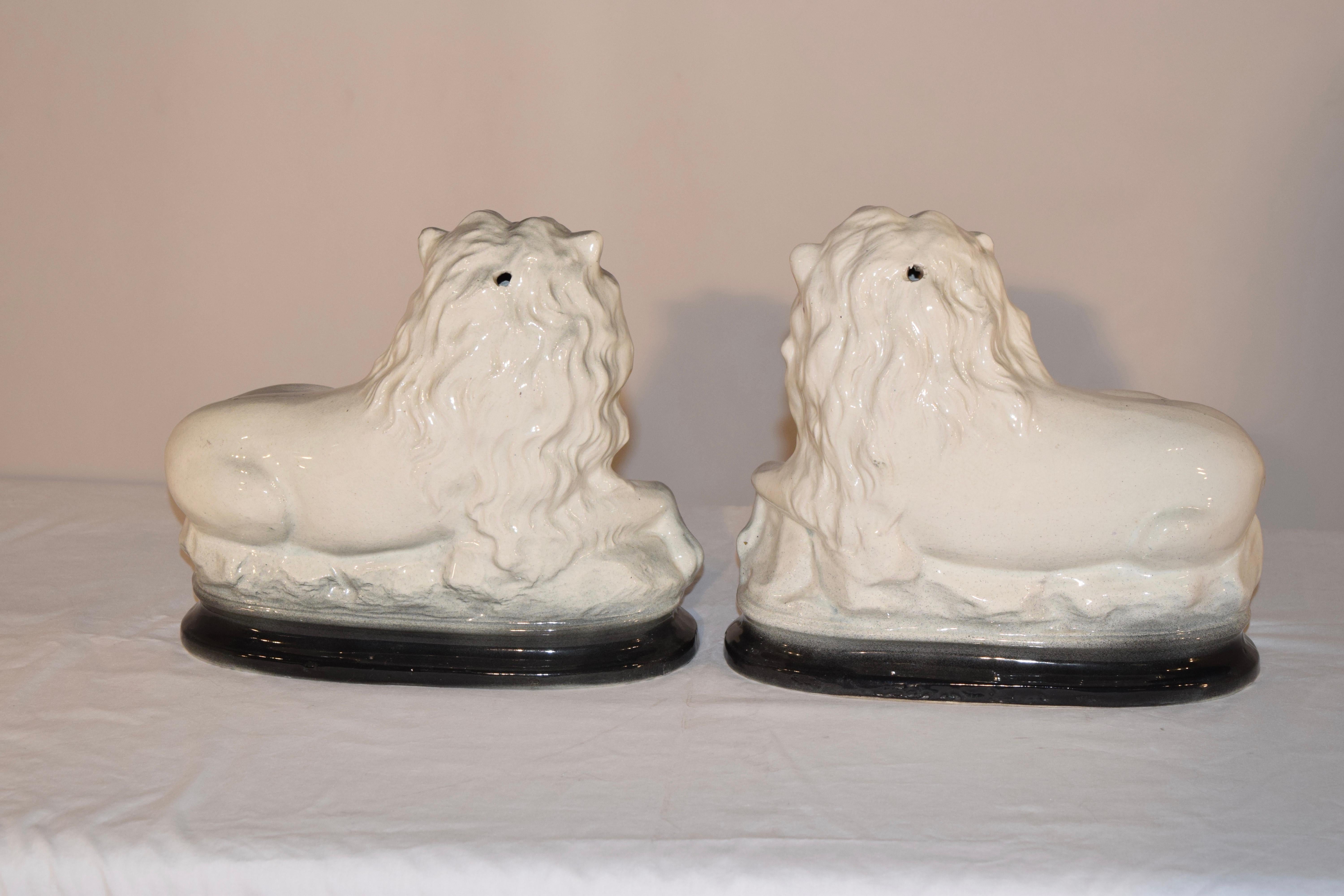 Glazed 19th Century Pair of Staffordshire Lions