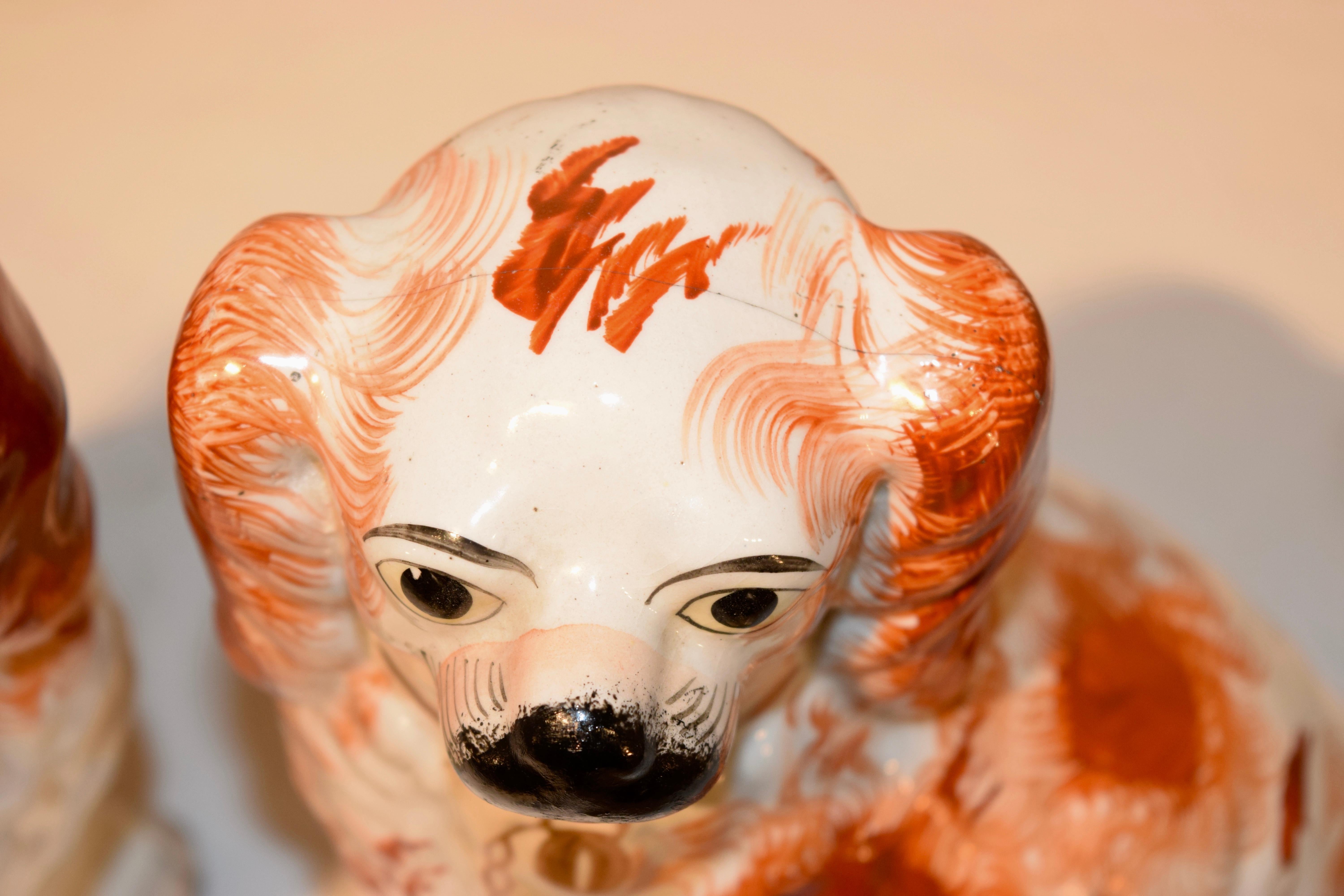 19th Century Pair of Staffordshire Spaniels In Good Condition In High Point, NC