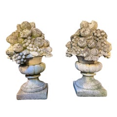 Antique 19th Century Pair of Stone Baskets