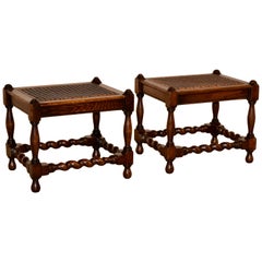 19th Century Pair of Stools with Caning