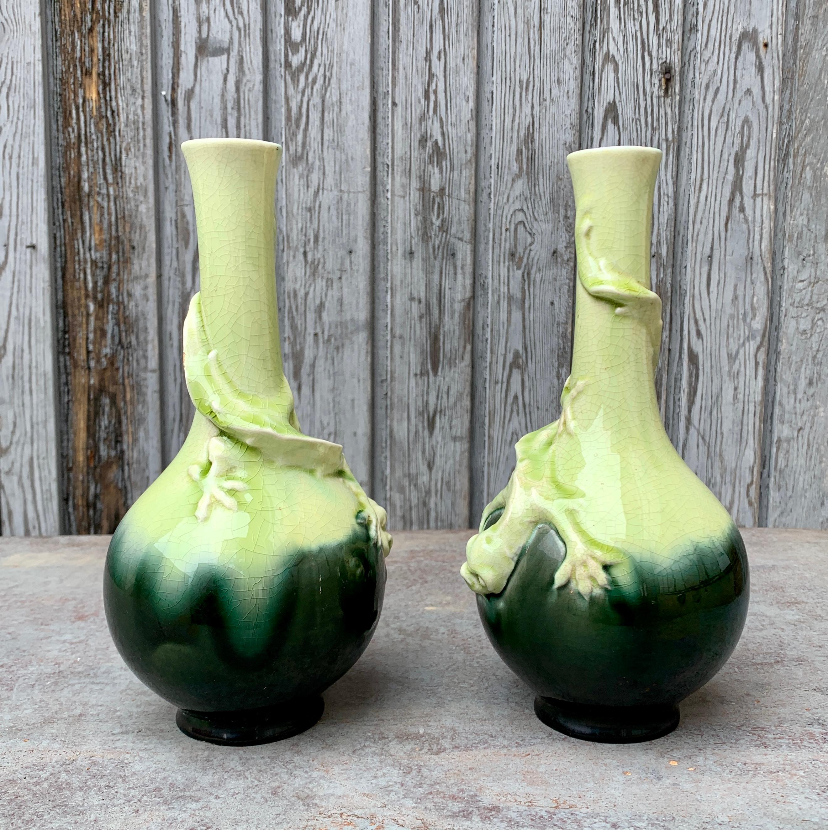  19th Century Pair of Swedish Art Nouveau Majolica Vases  For Sale 13