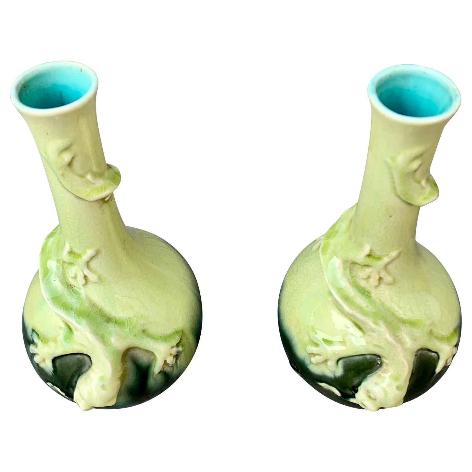 Late 19th Century  19th Century Pair of Swedish Art Nouveau Majolica Vases  For Sale