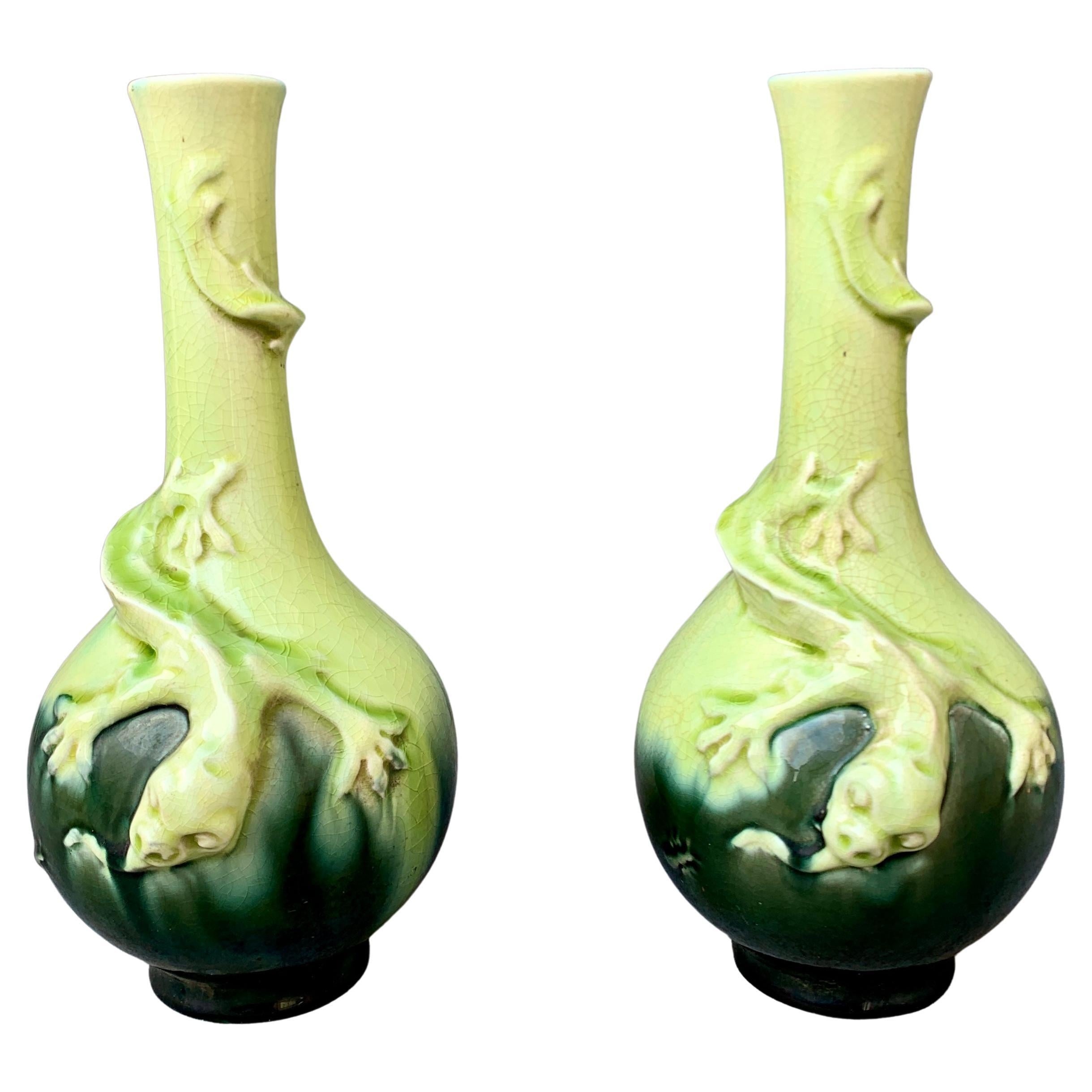  19th Century Pair of Swedish Art Nouveau Majolica Vases  For Sale