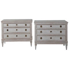 19th Century Pair of Swedish Gustavian Bedside Commodes with Marbleized Tops