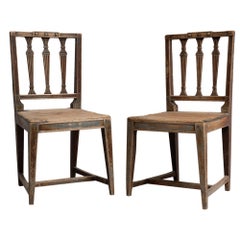 Antique 19th Century Pair of Swedish Gustavian Decorated Pine Chairs