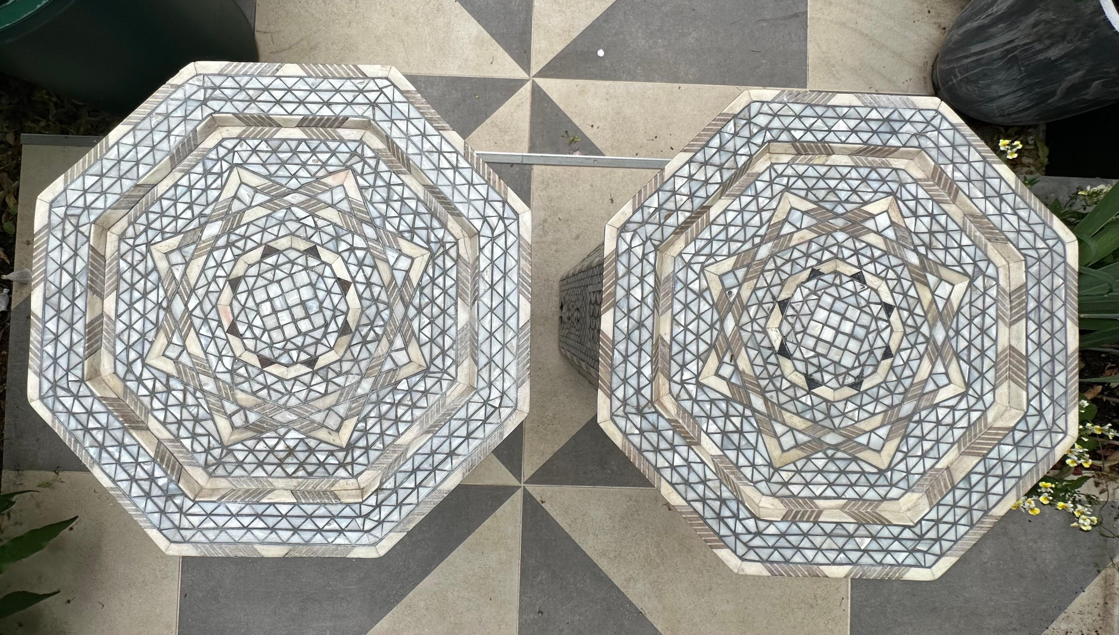Islamic 19th Century Pair of Syrian mother of pearl inlaid tables. 