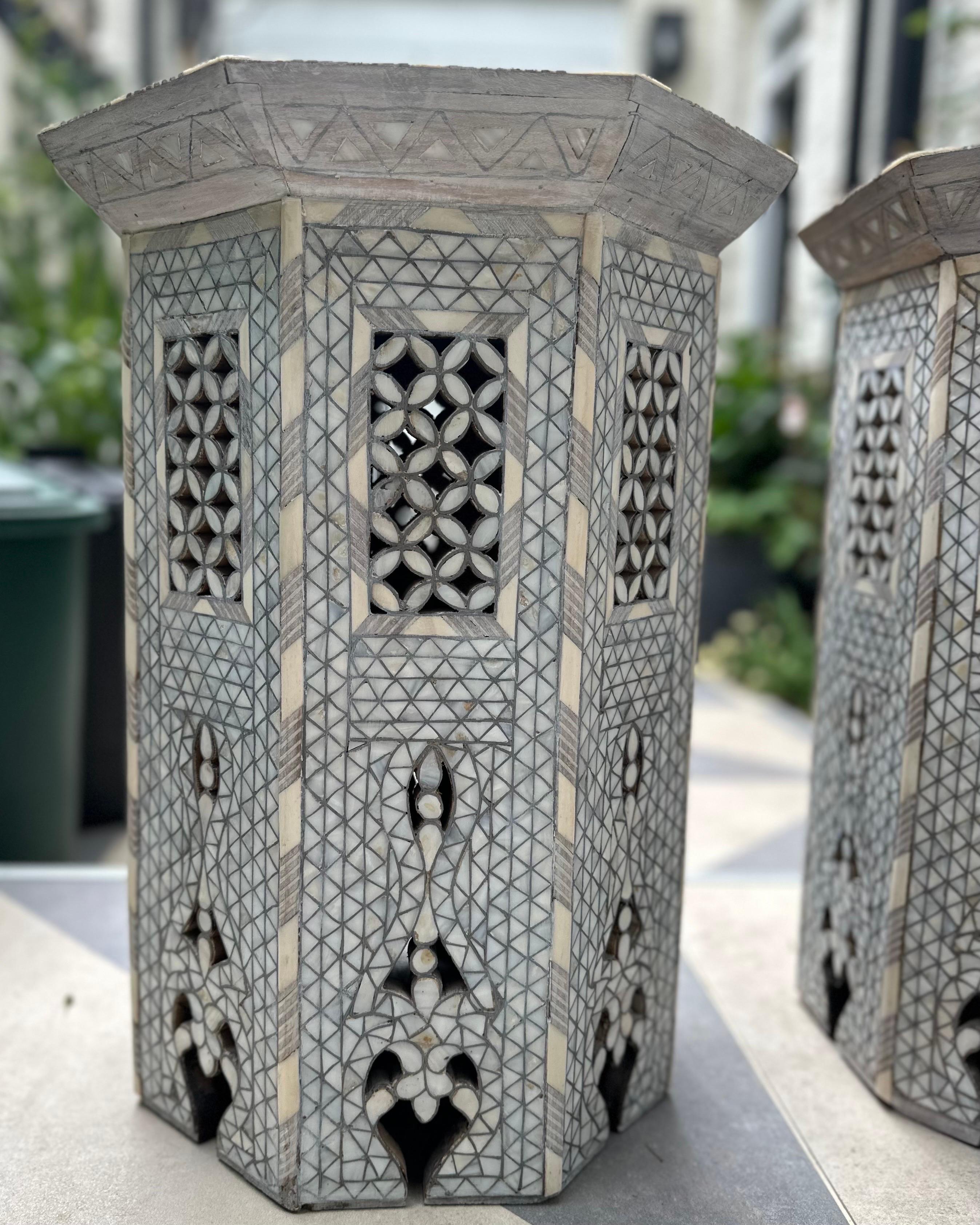 19th Century Pair of Syrian mother of pearl inlaid tables.  In Good Condition In Southall, GB