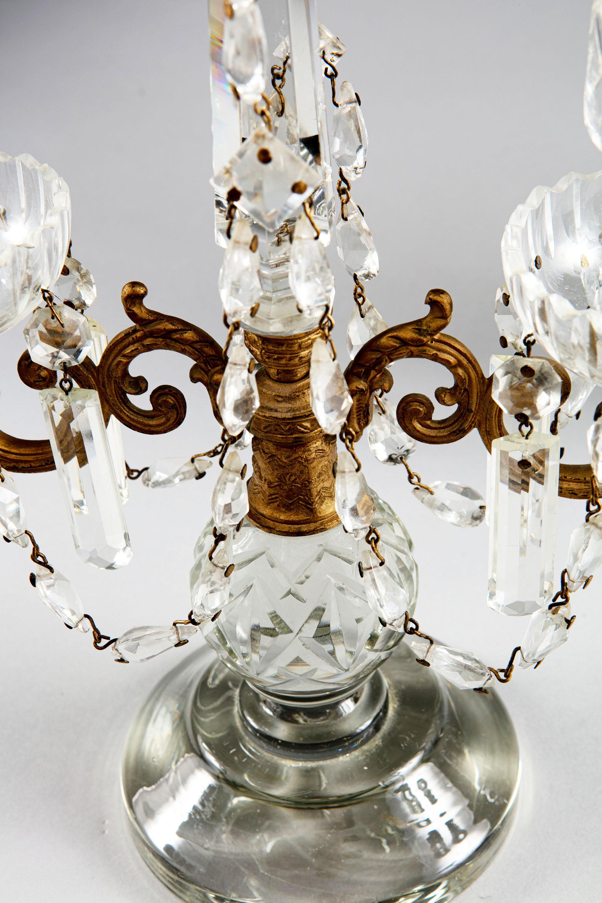19th Century Pair of Tall Cut Glass and Gilt Metal Table Lustres Candelabra In Fair Condition In London, by appointment only