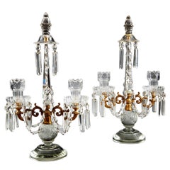 19th Century Pair of Tall Cut Glass and Gilt Metal Table Lustres Candelabra