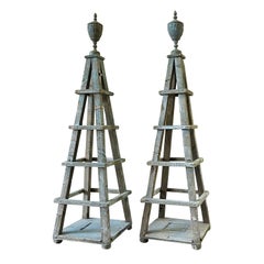 19th Century Pair of Tall French Antique Pinewood Garden Obelisks