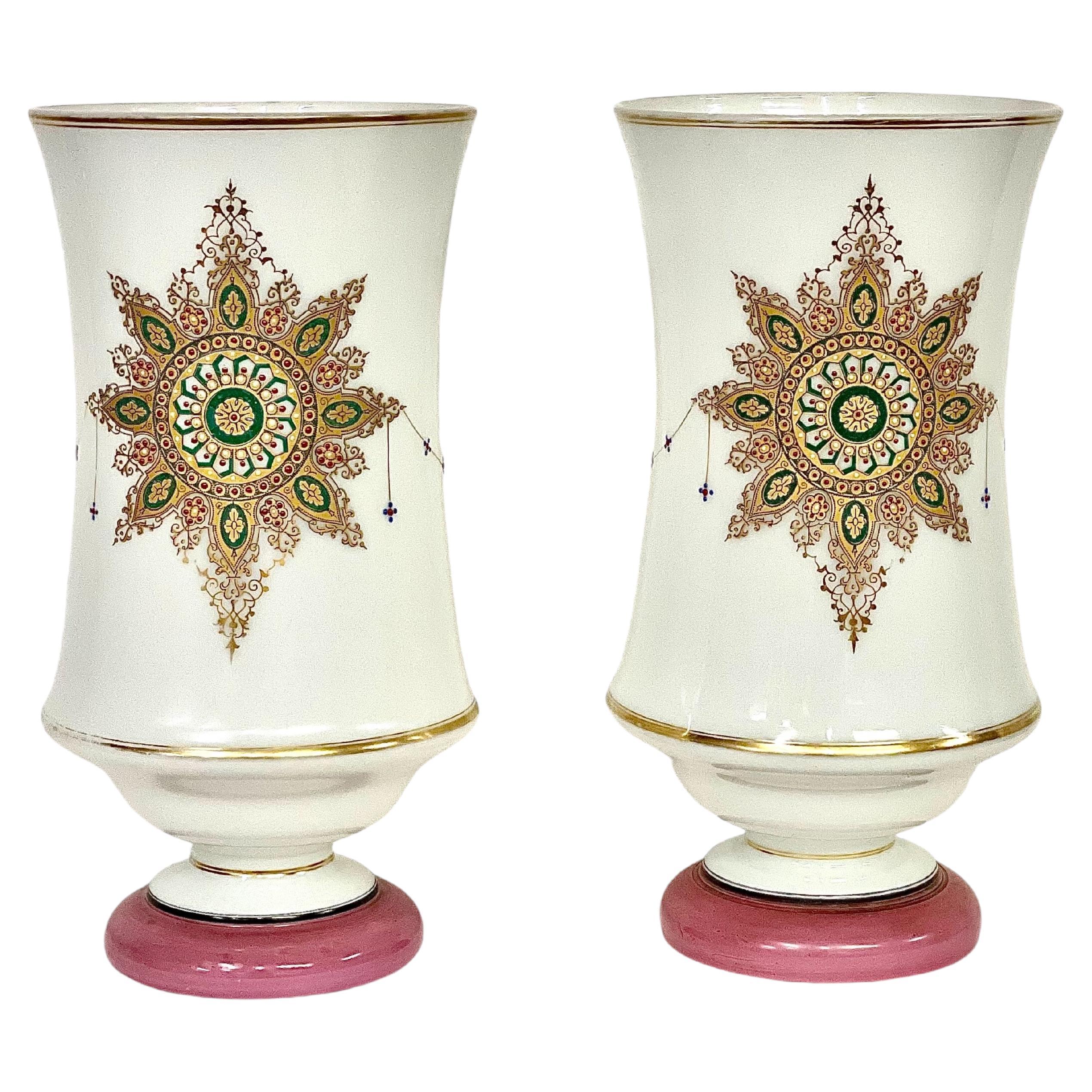19th Century Pair of Tall Opaline Vases