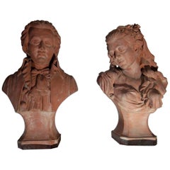 19th Century Pair of Terracotta Buste of Mozart and Constance