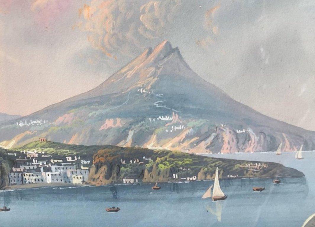19th Century Pair of the Bay of Naples Gouache Paintings For Sale 3