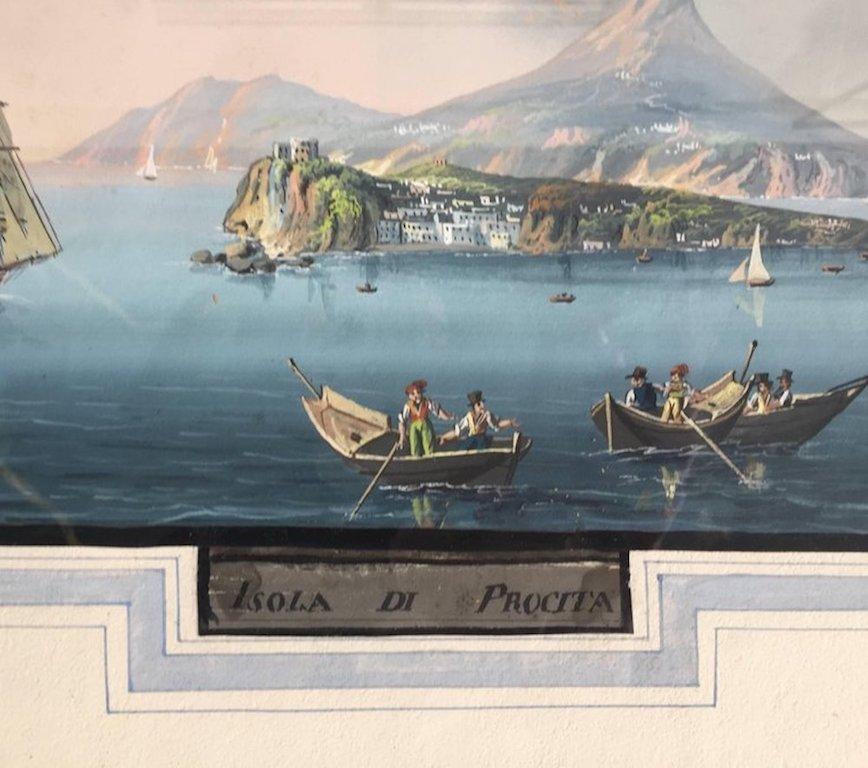 19th Century Pair of the Bay of Naples Gouache Paintings For Sale 4