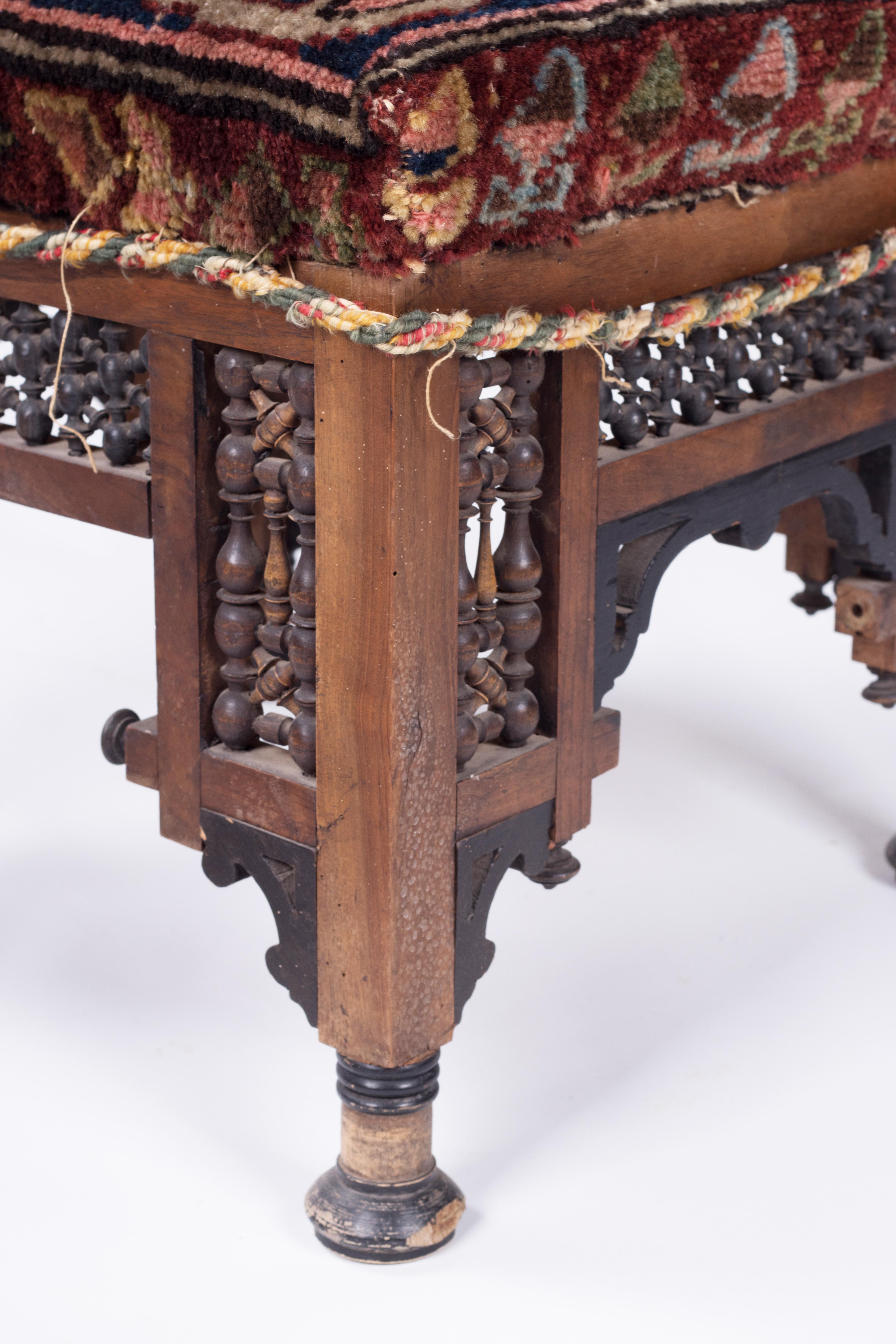 19th Century Pair of Turkish Richly Decorated Hand Carved Wooden Chairs 6