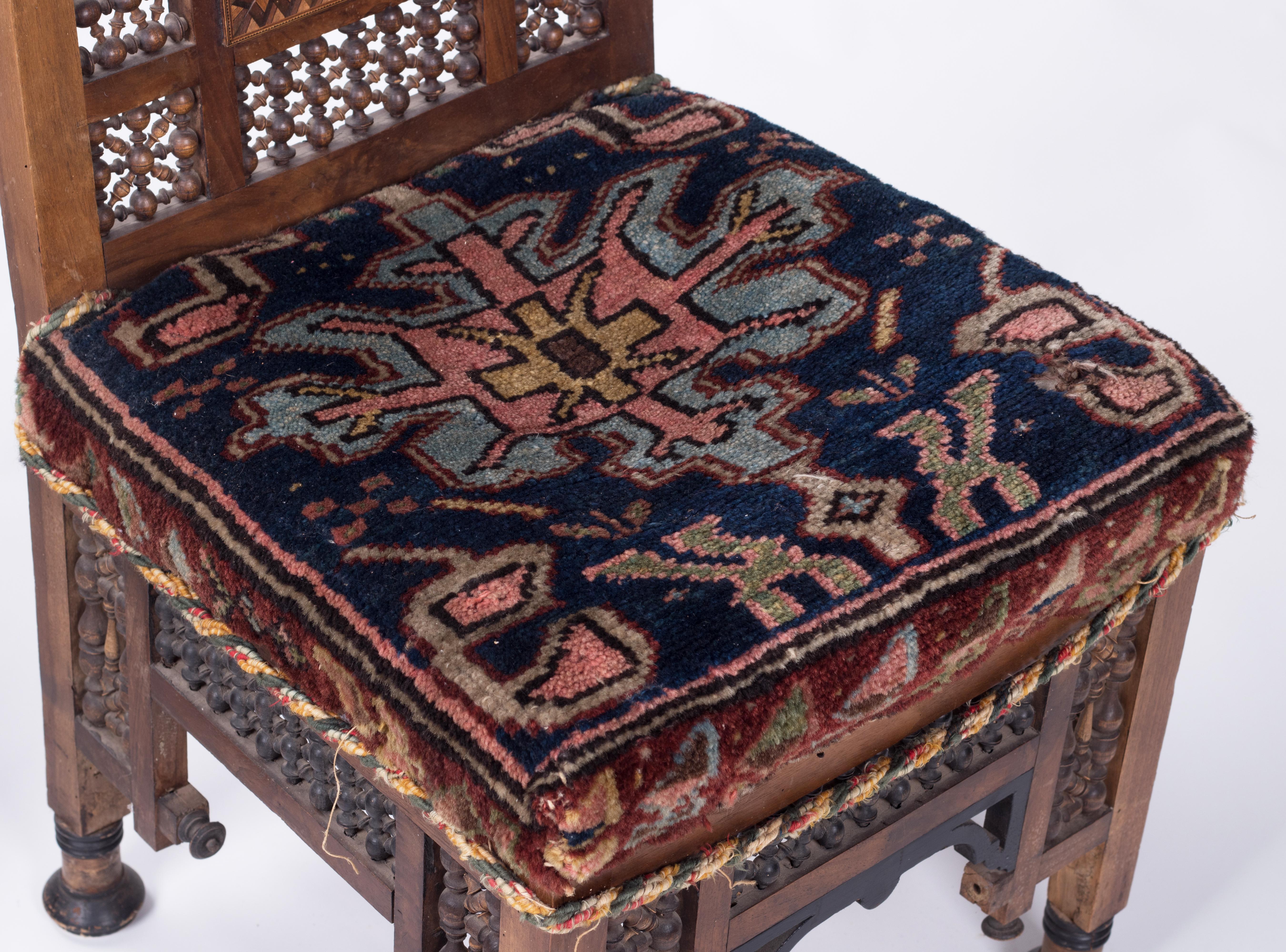 19th Century Pair of Turkish Richly Decorated Hand Carved Wooden Chairs 3