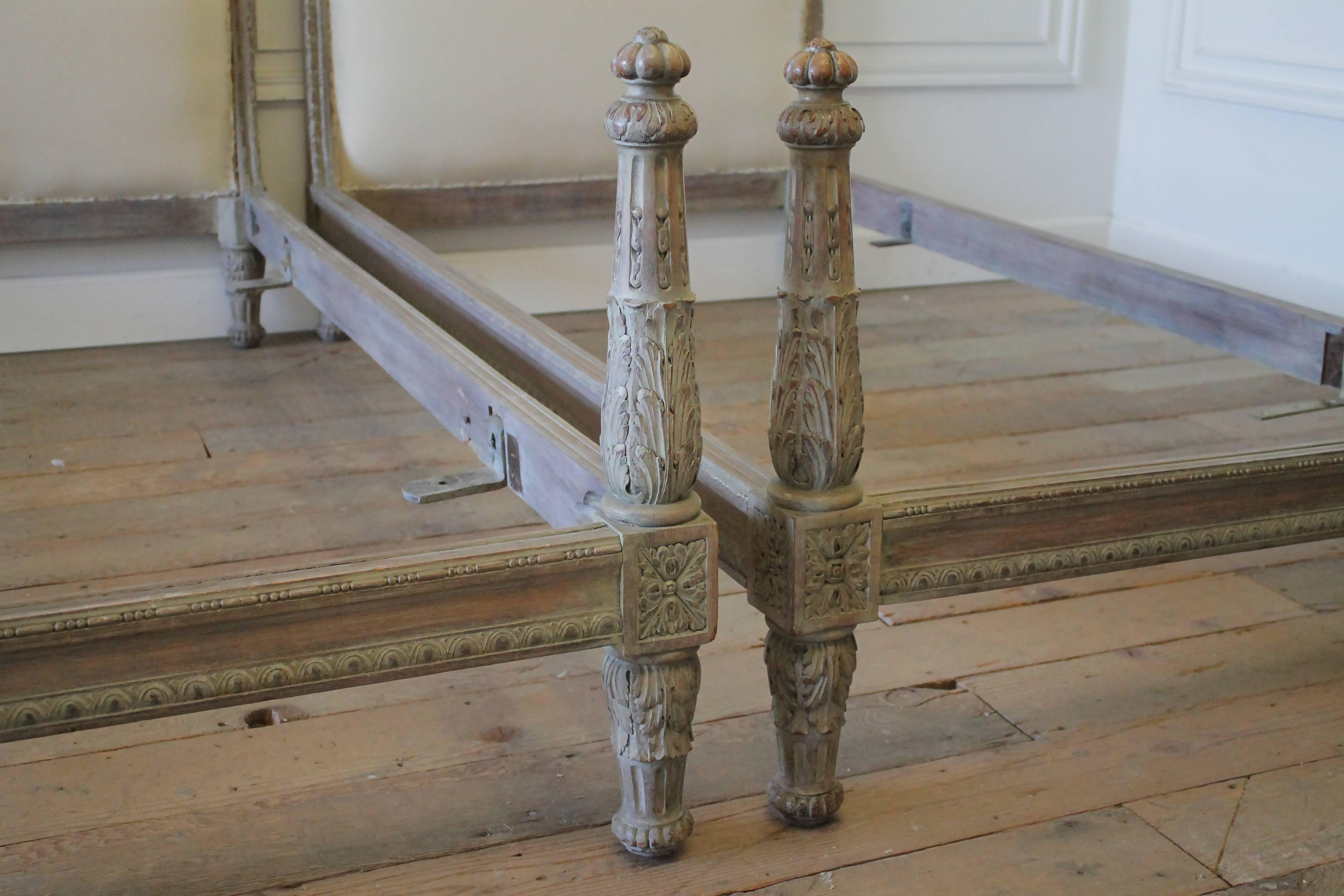 19th Century Pair of Twin Size Upholstered French Louis XVI Style Painted Beds 7