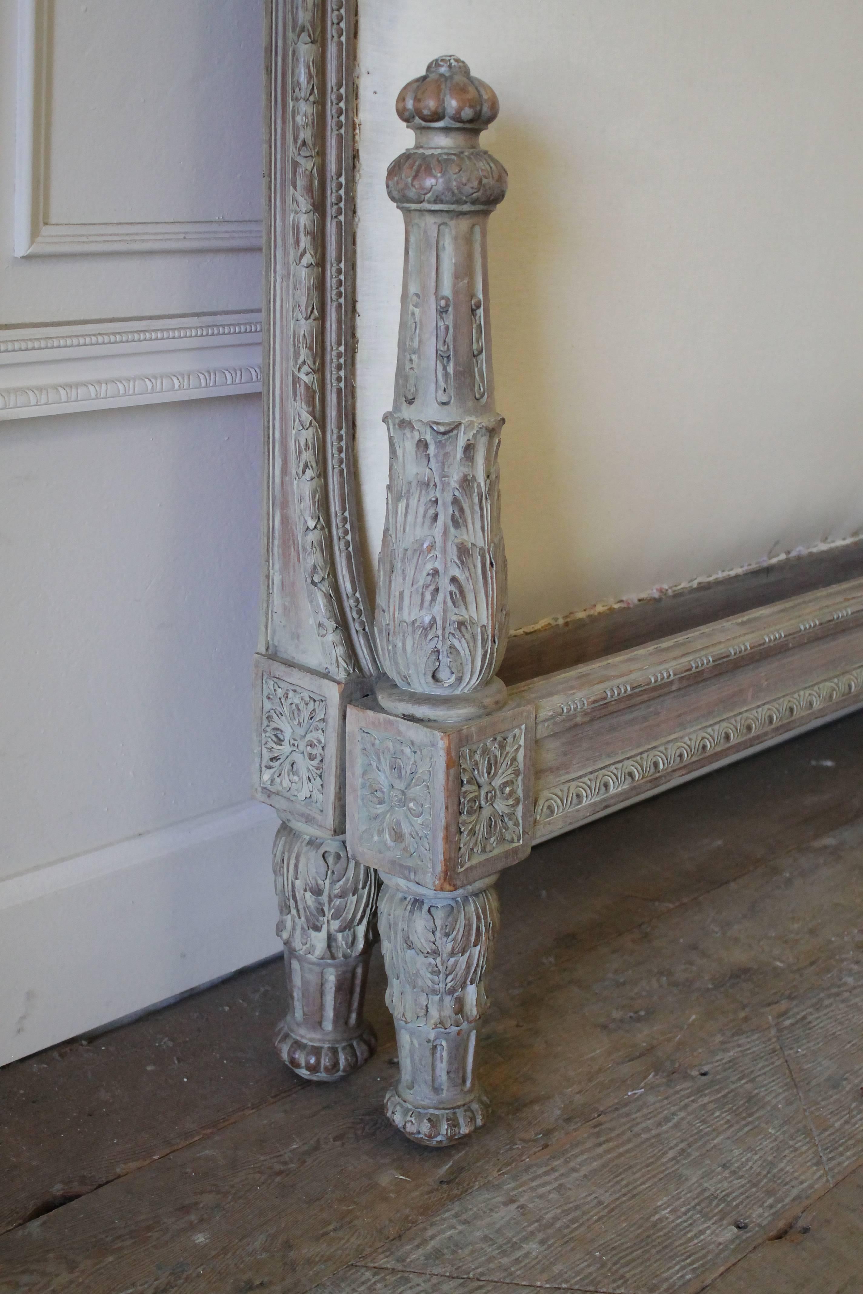 19th Century Pair of Twin Size Upholstered French Louis XVI Style Painted Beds 8