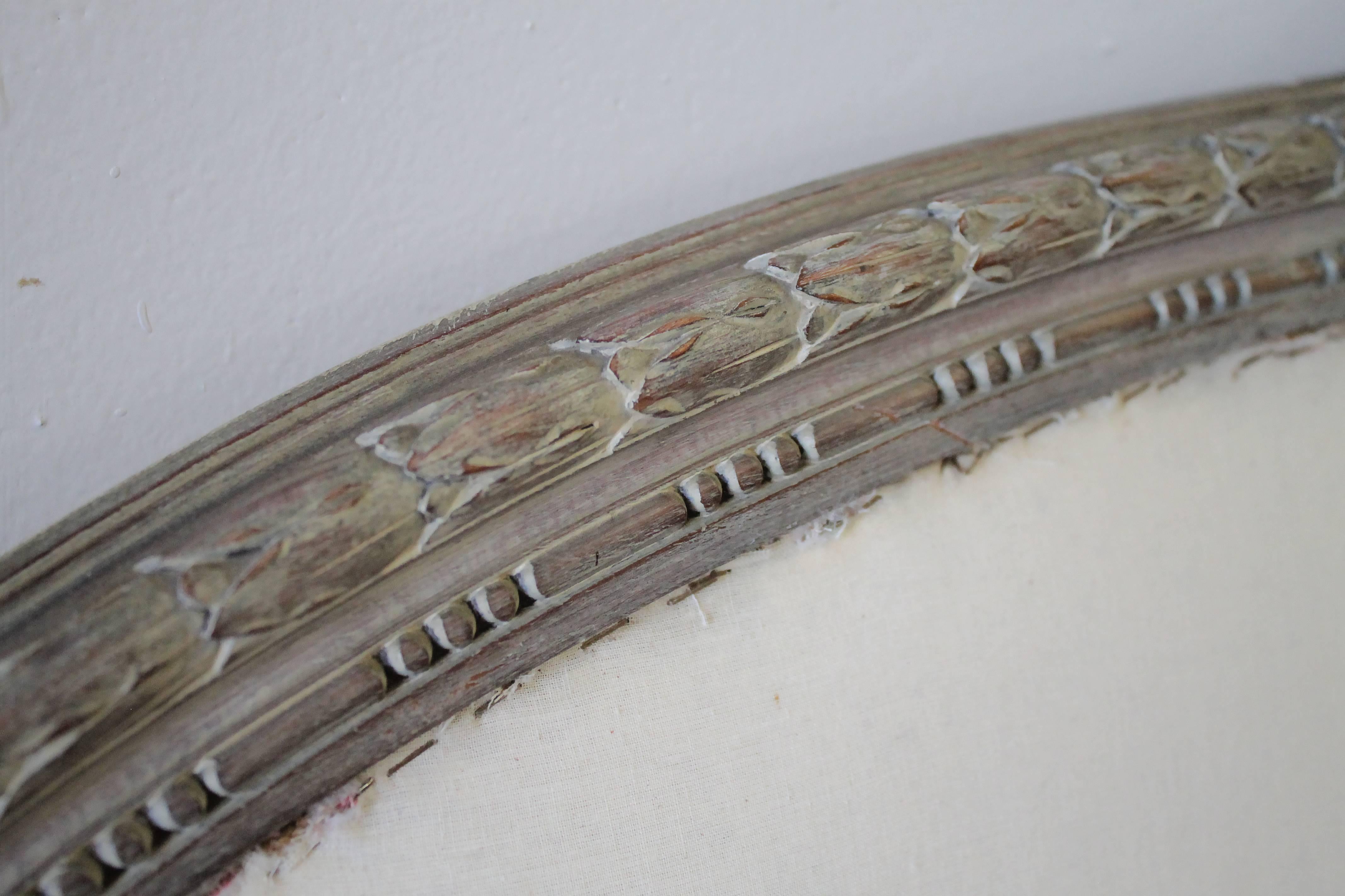 Hand-Carved 19th Century Pair of Twin Size Upholstered French Louis XVI Style Painted Beds