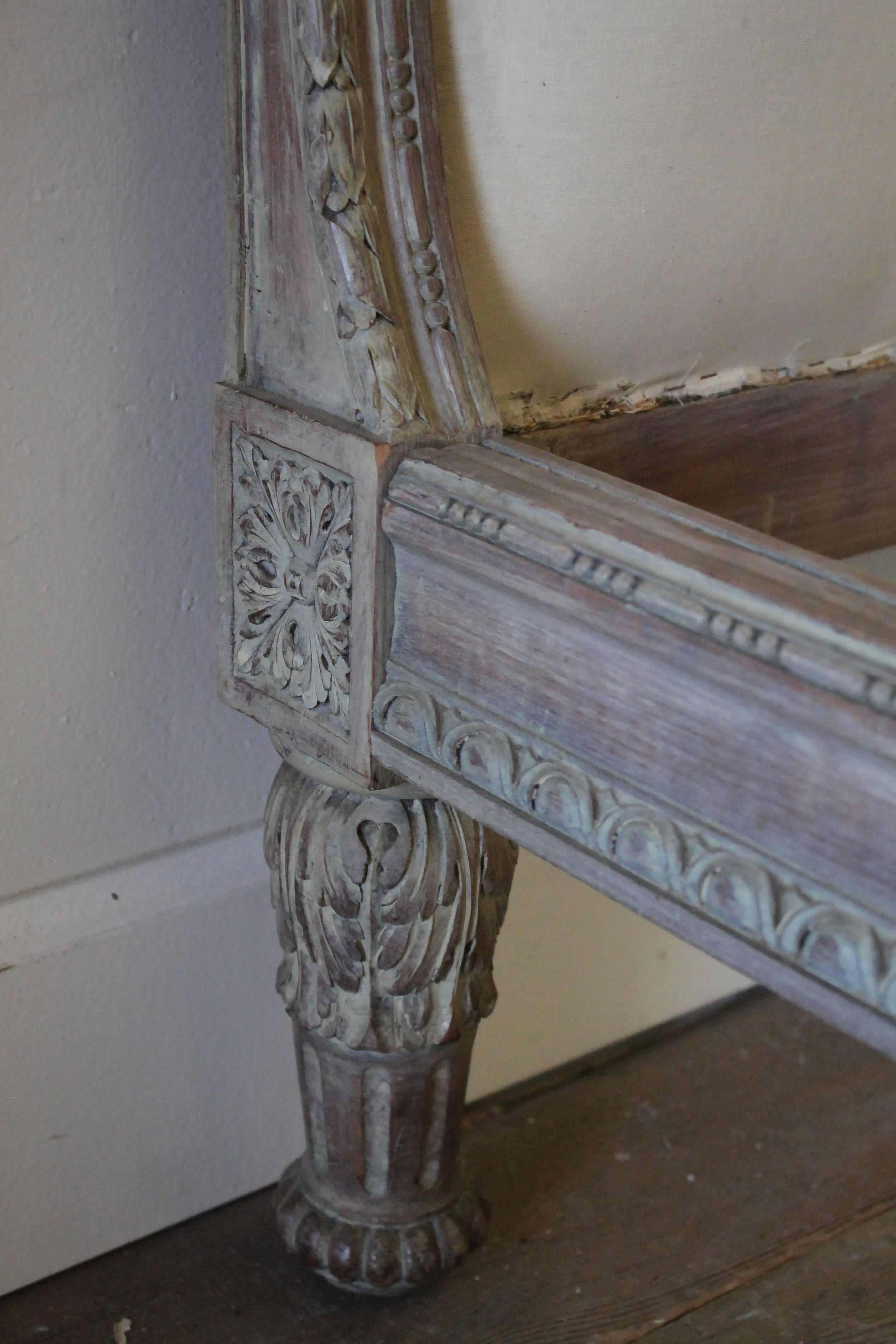 19th Century Pair of Twin Size Upholstered French Louis XVI Style Painted Beds 3