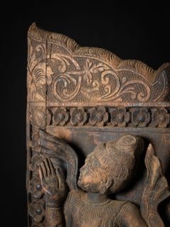 19th century Pair of two antique wooden Burmese temple doors from Burma