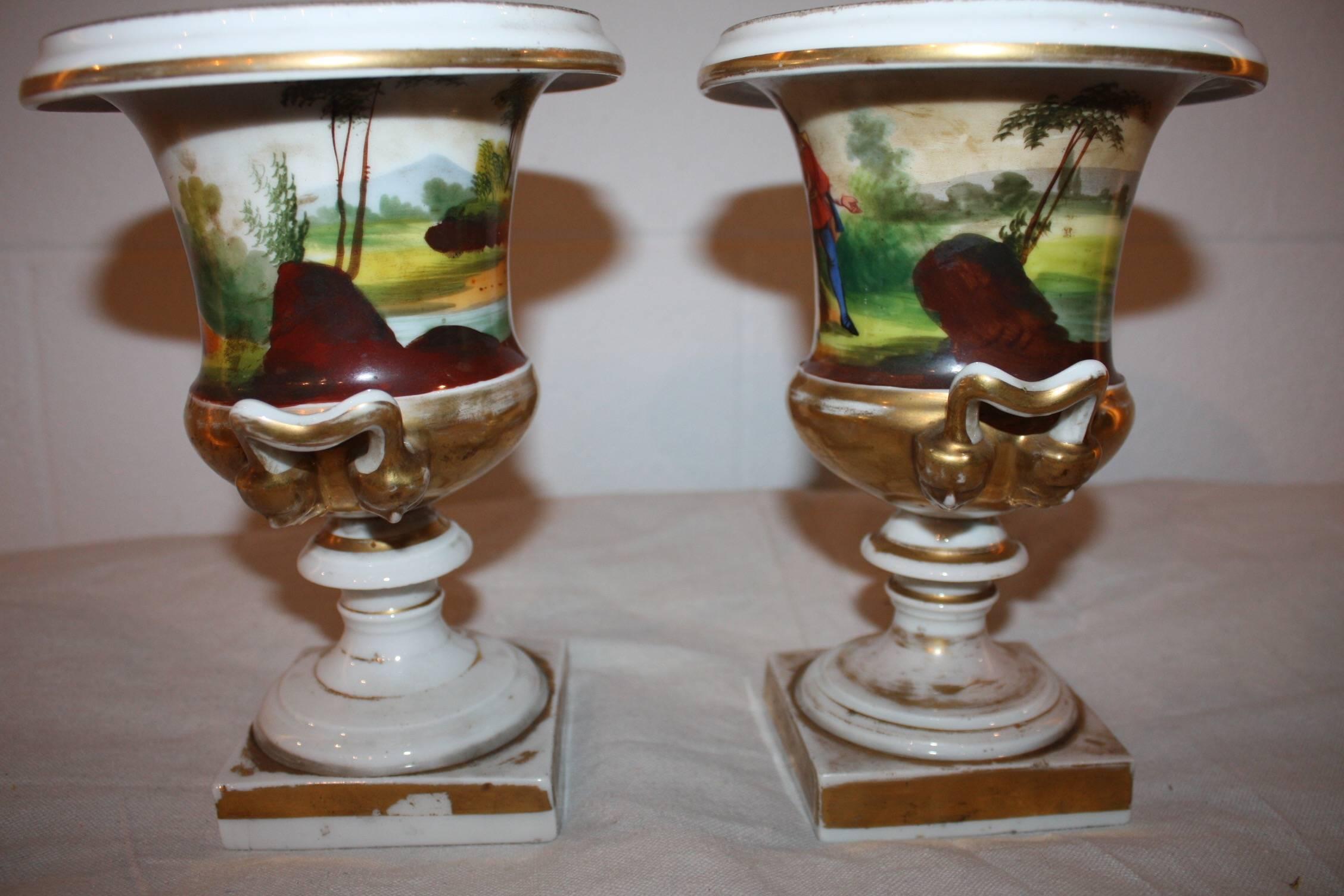 Polychromed 19th Century Pair of Vases 