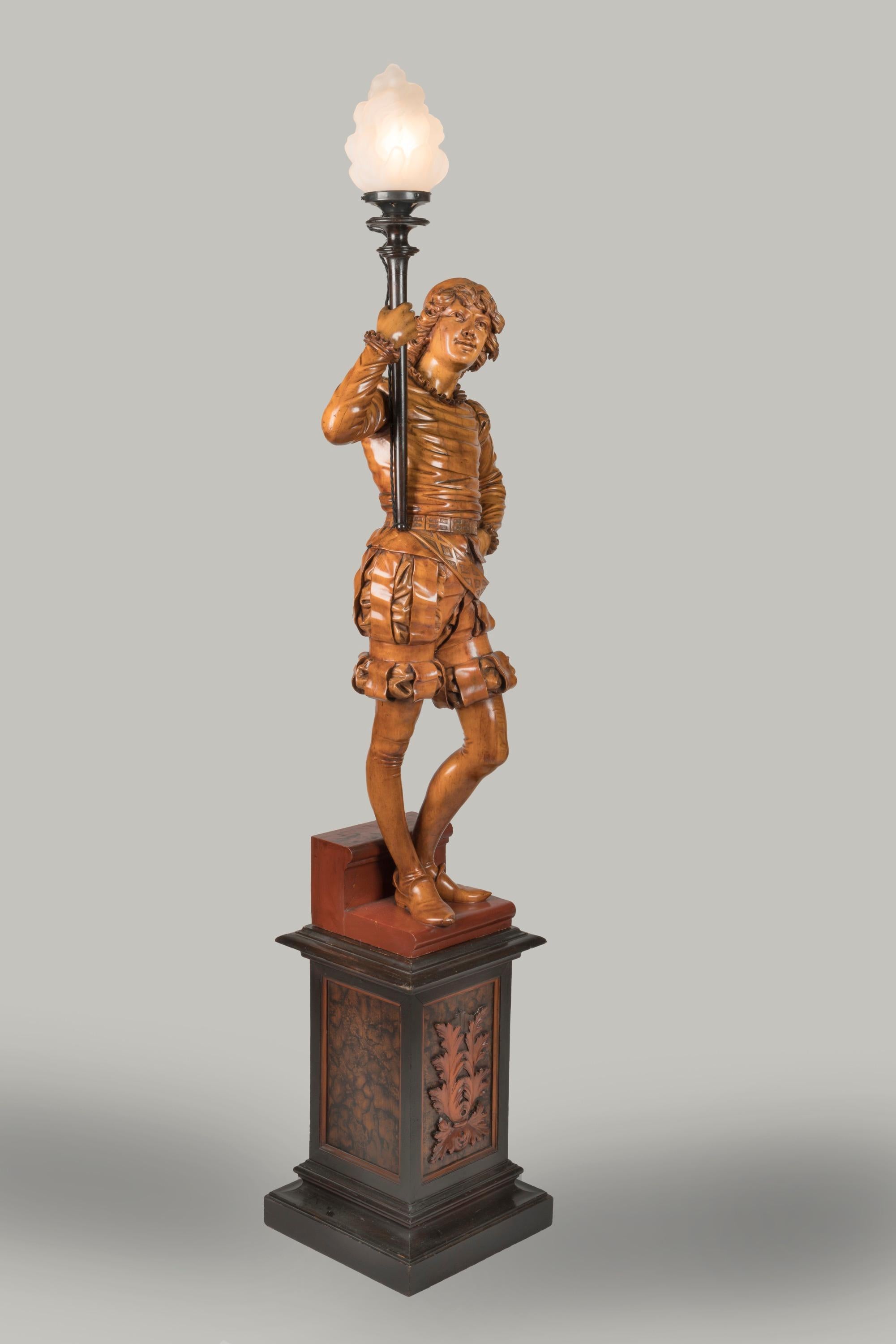 19th Century Pair of Venetian Carved Figural Floor Lights attributed to Besarel For Sale 4