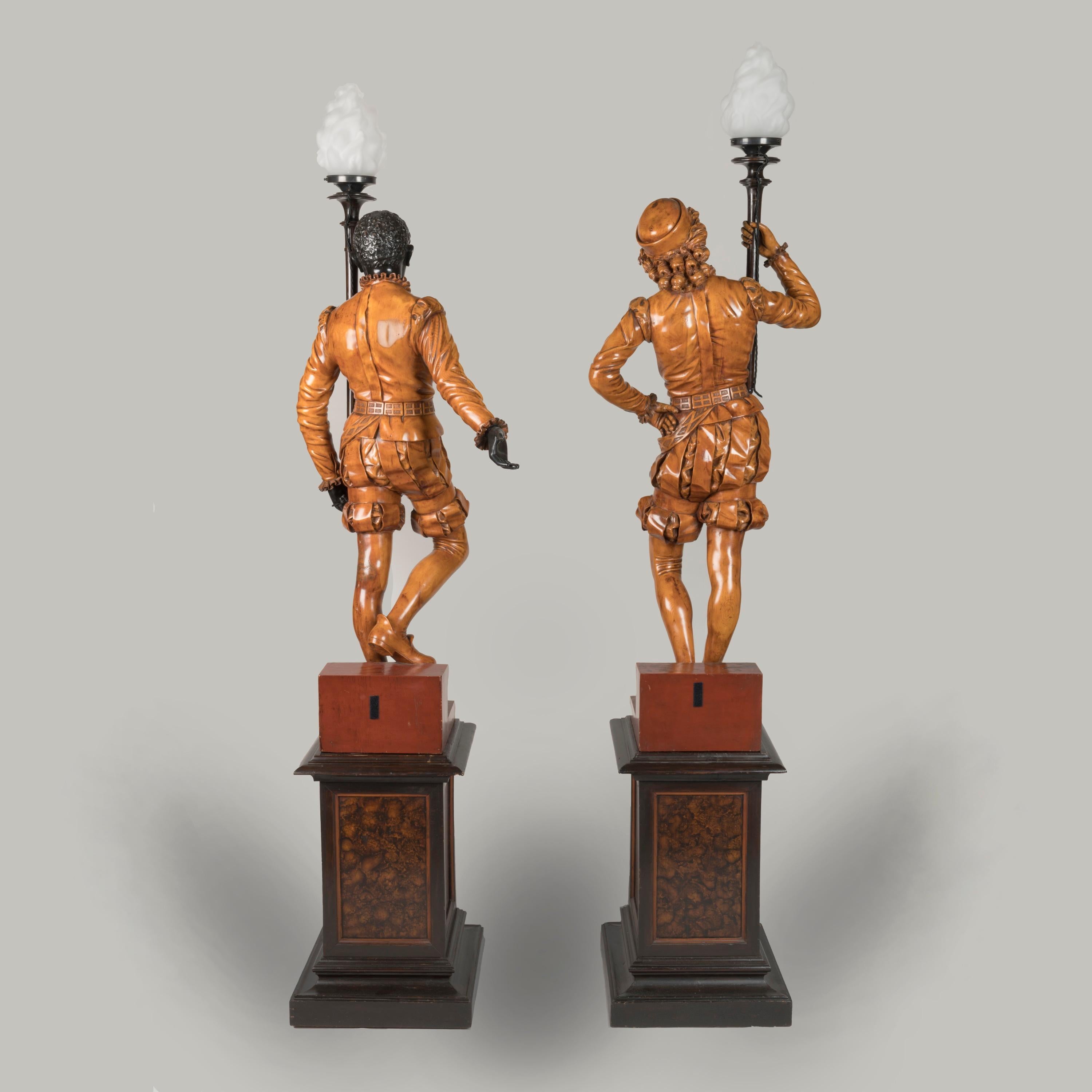 Renaissance Revival 19th Century Pair of Venetian Carved Figural Floor Lights attributed to Besarel For Sale